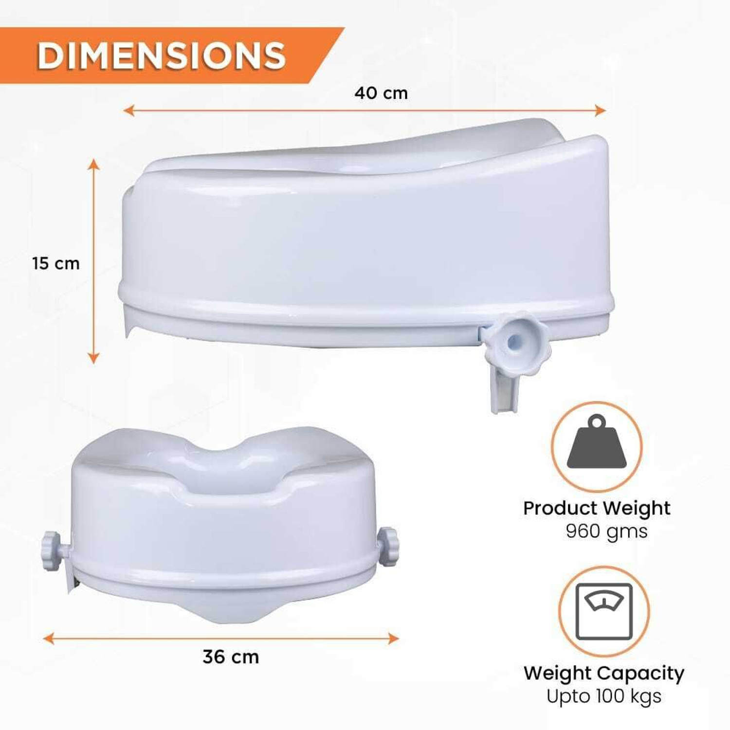 Image of Kripal care Lightweight Toilet Raiser for Seniors Physically Challenged Universal Fit 4 Inch Commode Chair