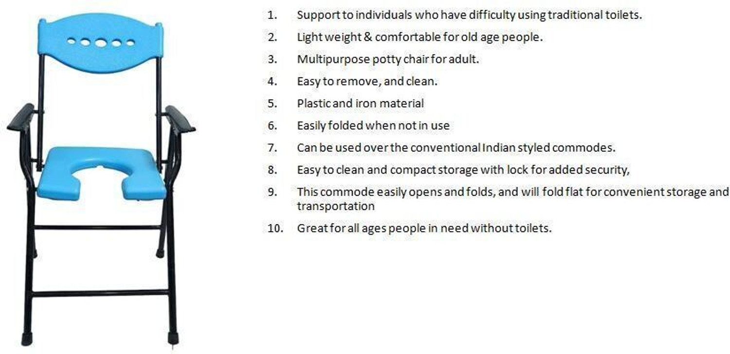 Image of cutfine Foldable Shower Commode Chair For Toilet,Comfortable For Elderly Pregnant Women Commode Chair (Blue, Black)