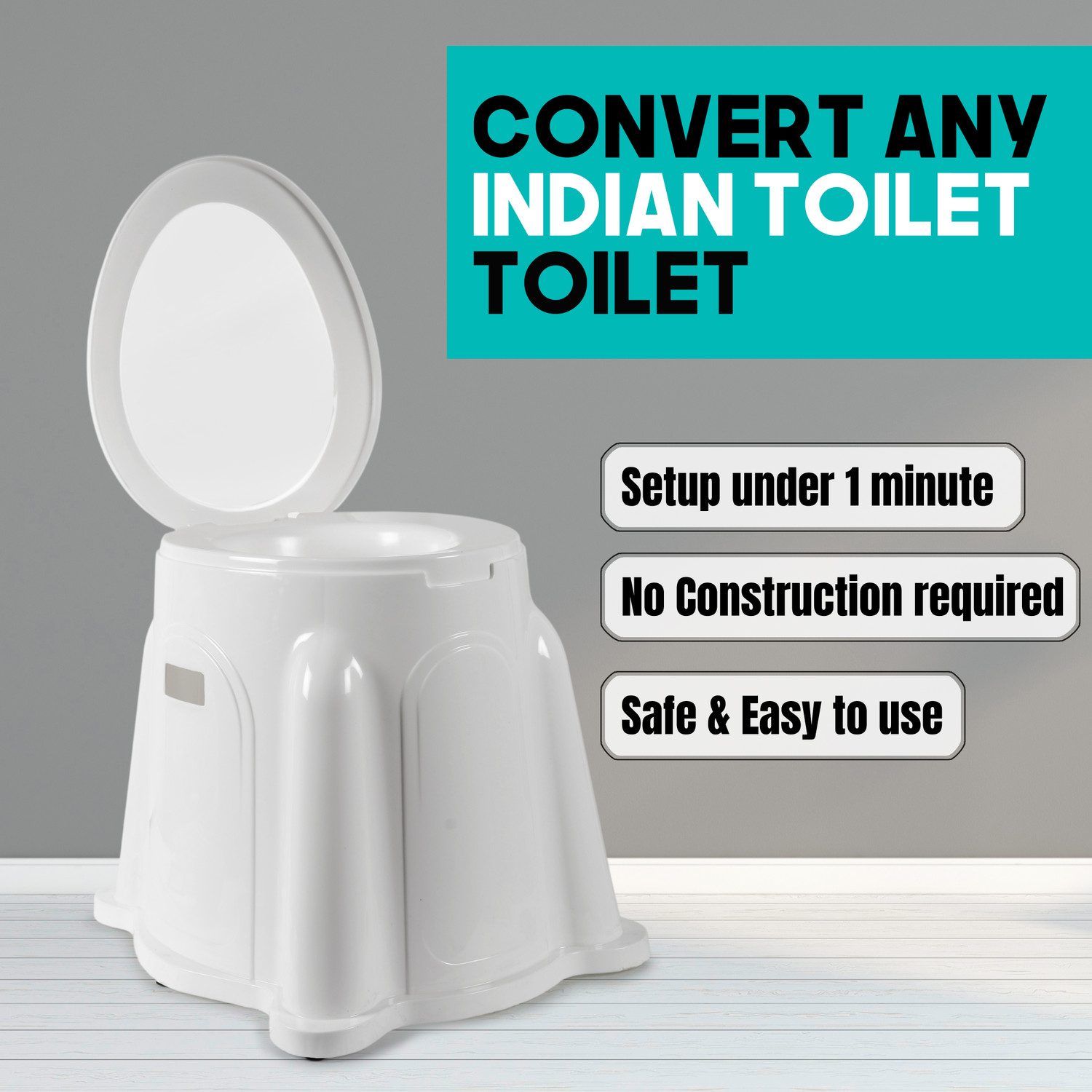Image of TRM Heavy Duty Portable Indian Toilet to Western Convertor Toilet Commode Chair
