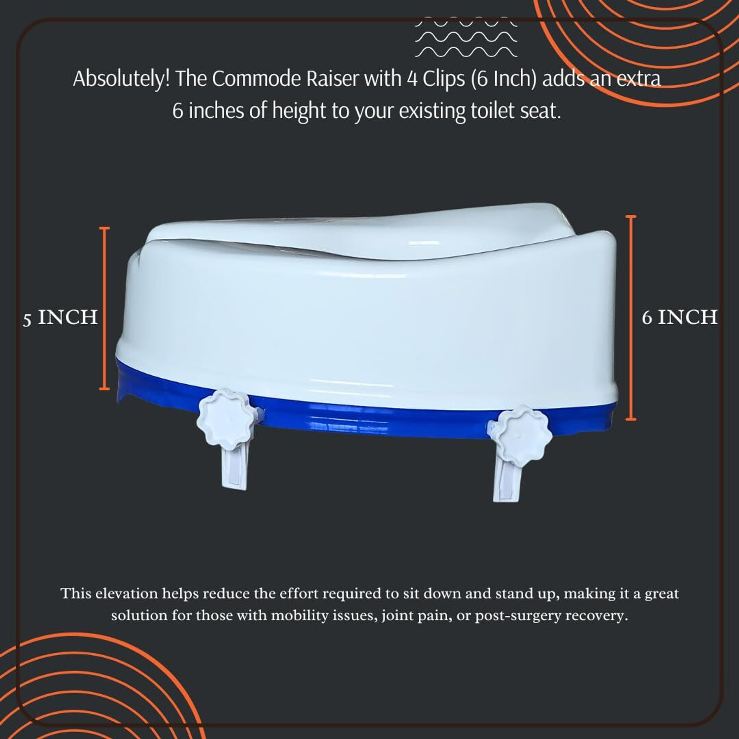 Image of veayva Raised Toilet Seat | Commode Seat Elevator | Commode Raiser 6 Inch Knee Patients Commode Chair