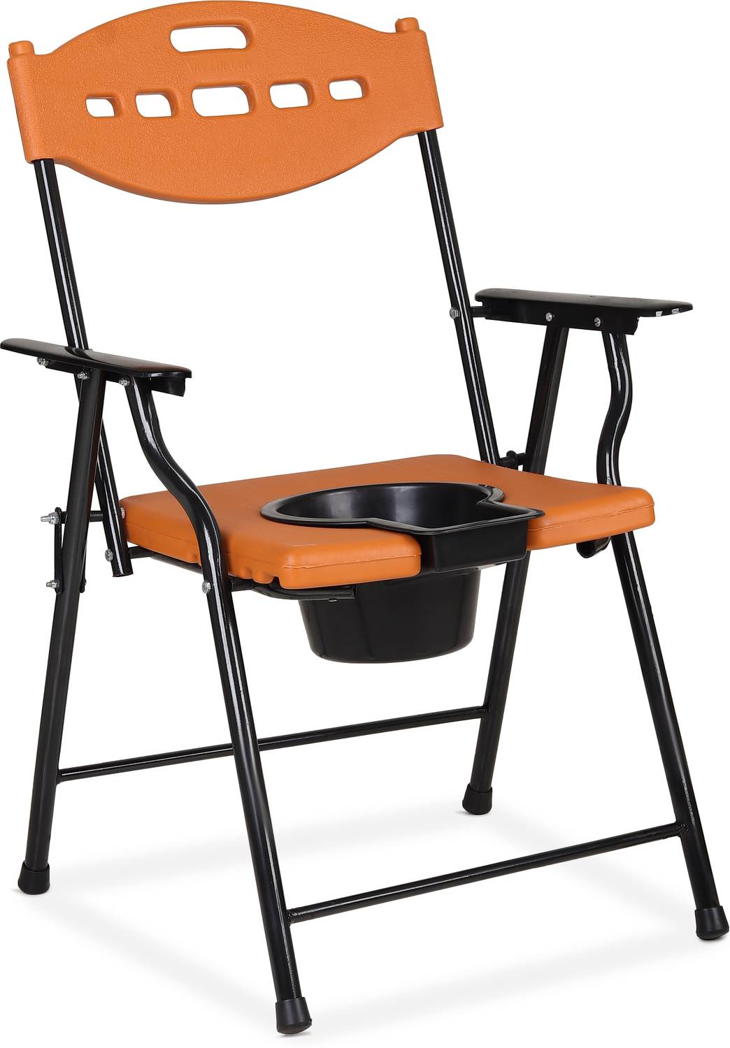 BBSurgical Comfortable Plastic Commode Fixed Armrests, Backrest, Easy-Fold, Non-Slip Base Commode Chair