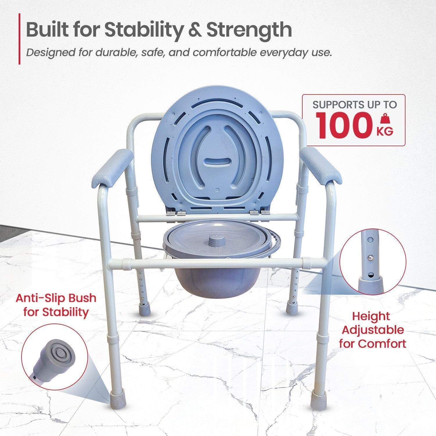 Image of AGEasy (Max Group) Foldable Commode Chair,Adjustable Height,Toilet Chair Commode Chair (Grey)