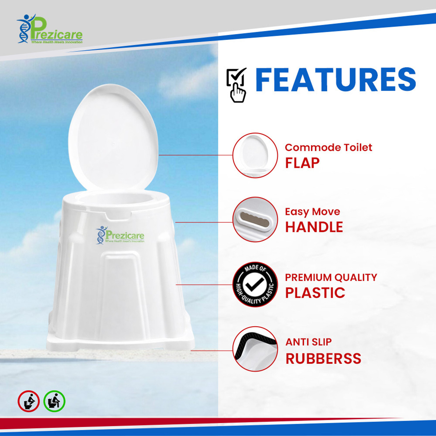 Image of Prezicare Indian To Western Toilet Converter | For Elderly & Disabled Commode Chair