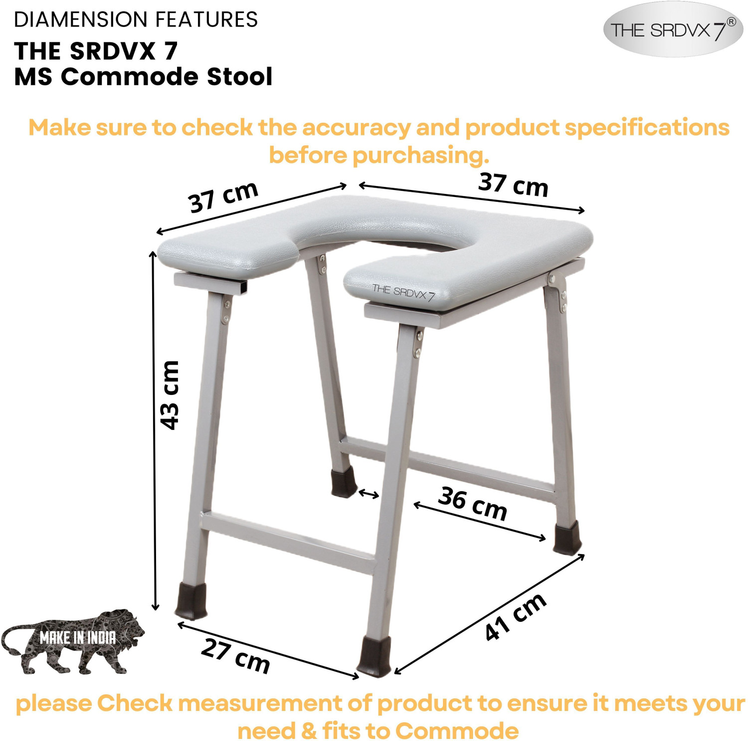Image of THE SRDVX 7 Powder Coated Commode Stool Indian Toilet Commode Chair for Adults Commode Chair