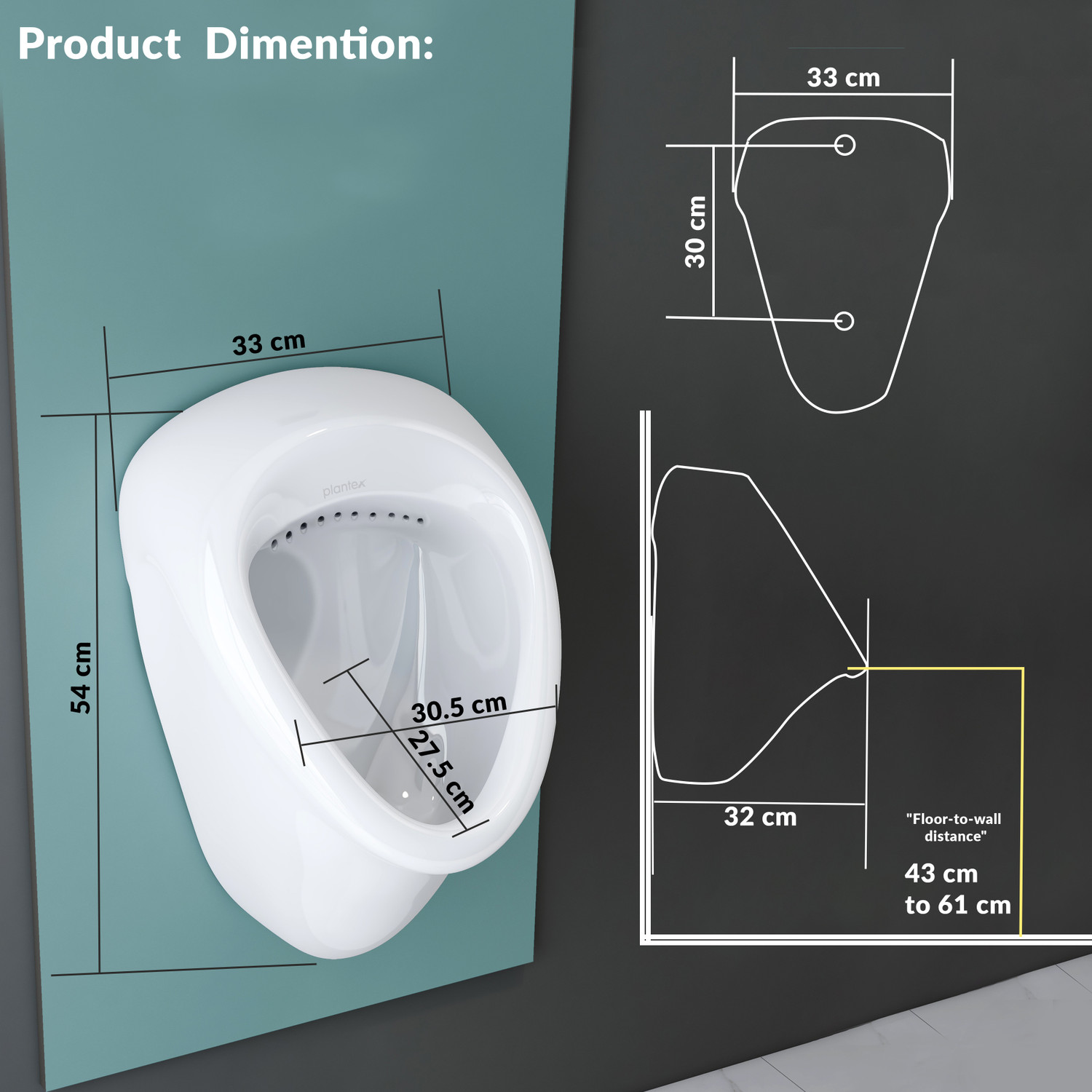 Image of Plantex Urinal Pot for Men Urinal Toilet for Men /Wall Mount Urinal Pot for Gents /Male Toilet for Washroom Standard Commode Urinal