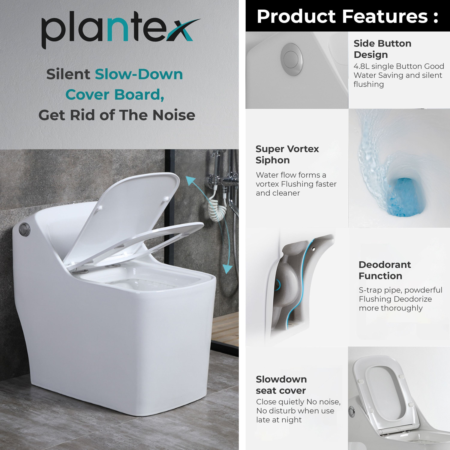 Image of Plantex Ceramic Rimless Western Toilet /Water Closet /Commode With Seat - S Trap Outlet (APS-3011) Western Commode