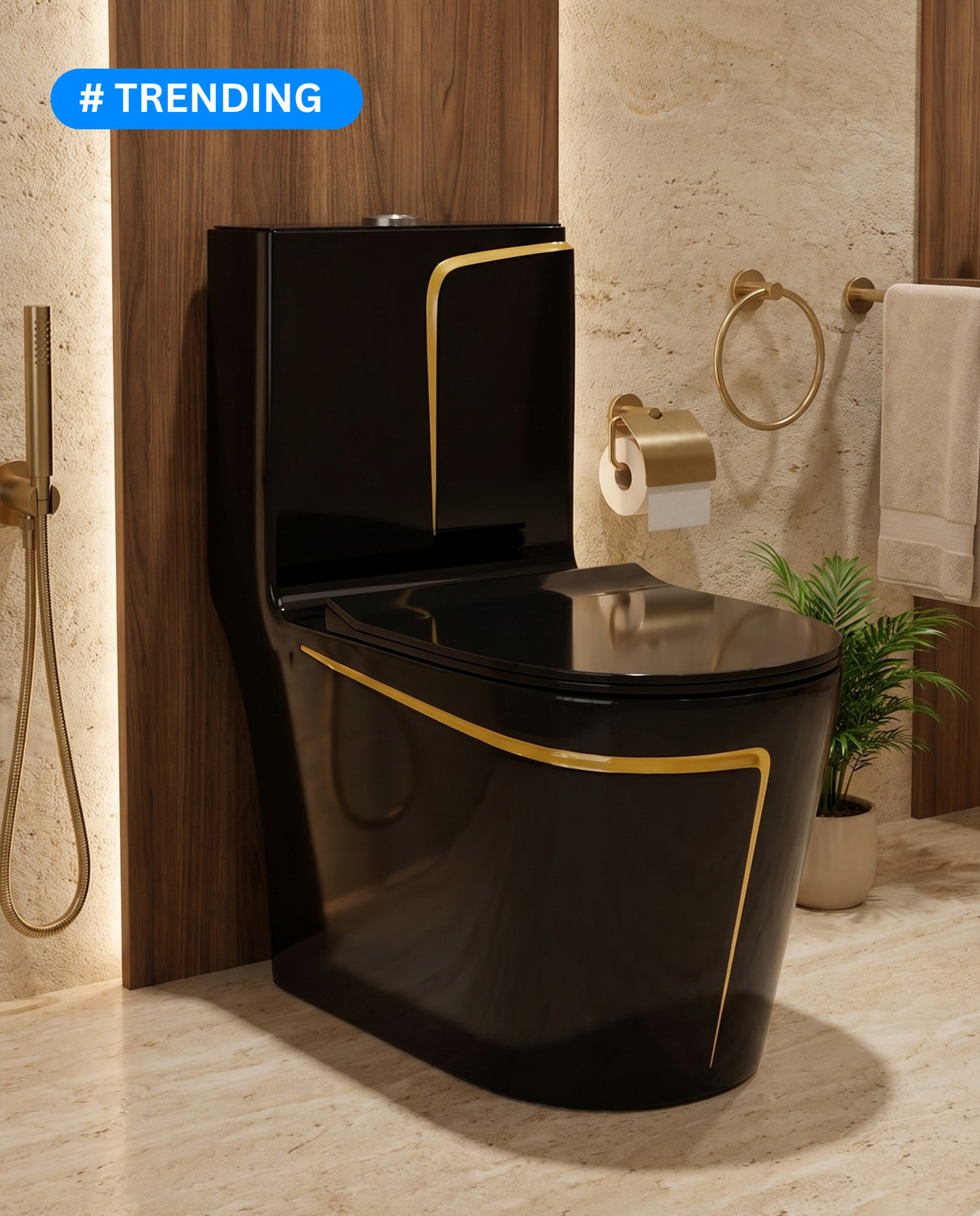 Image of BRIZENTA Black commode with Yellow Line Finishing 31010 Western Commode