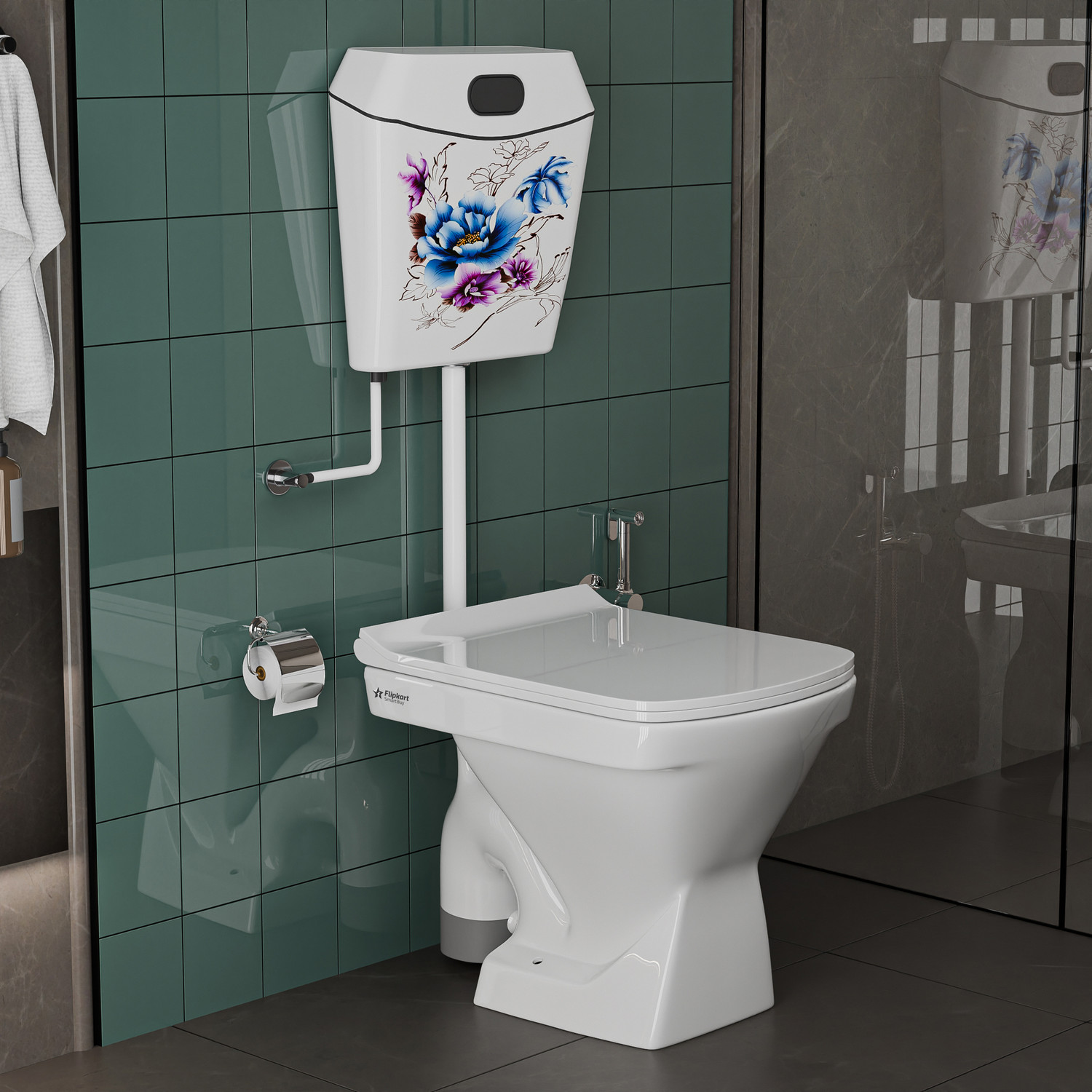 Image of Flipkart SmartBuy Luxurious Ewc Square Floor Mounted S-Trap Commode With Flush Tank ewc Western Commode