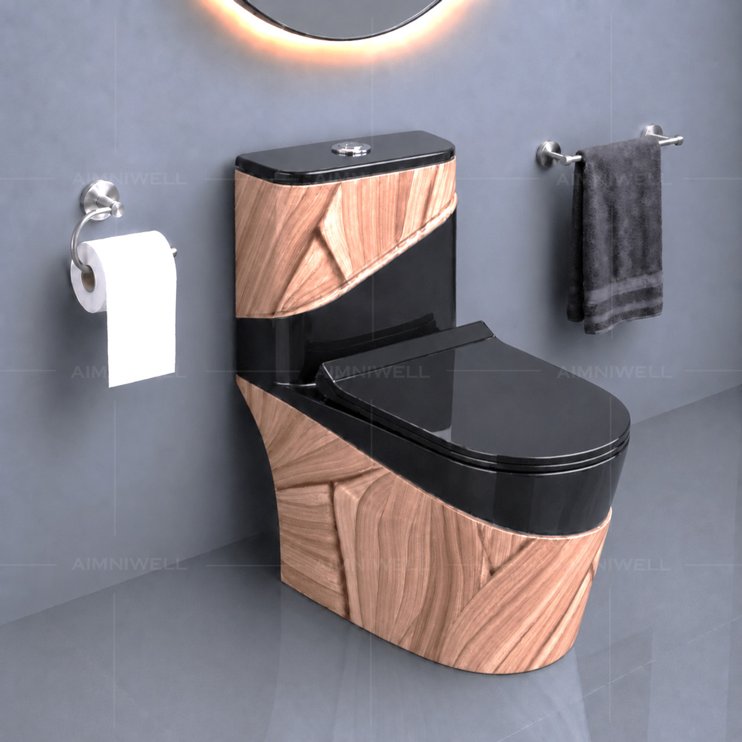 Image of aimniwell Commode Full Set | Toilet Seat | S Trap | Western Toilet | Dual flush Technology Aura 3031 Western Commode (Orange & Red Mix)