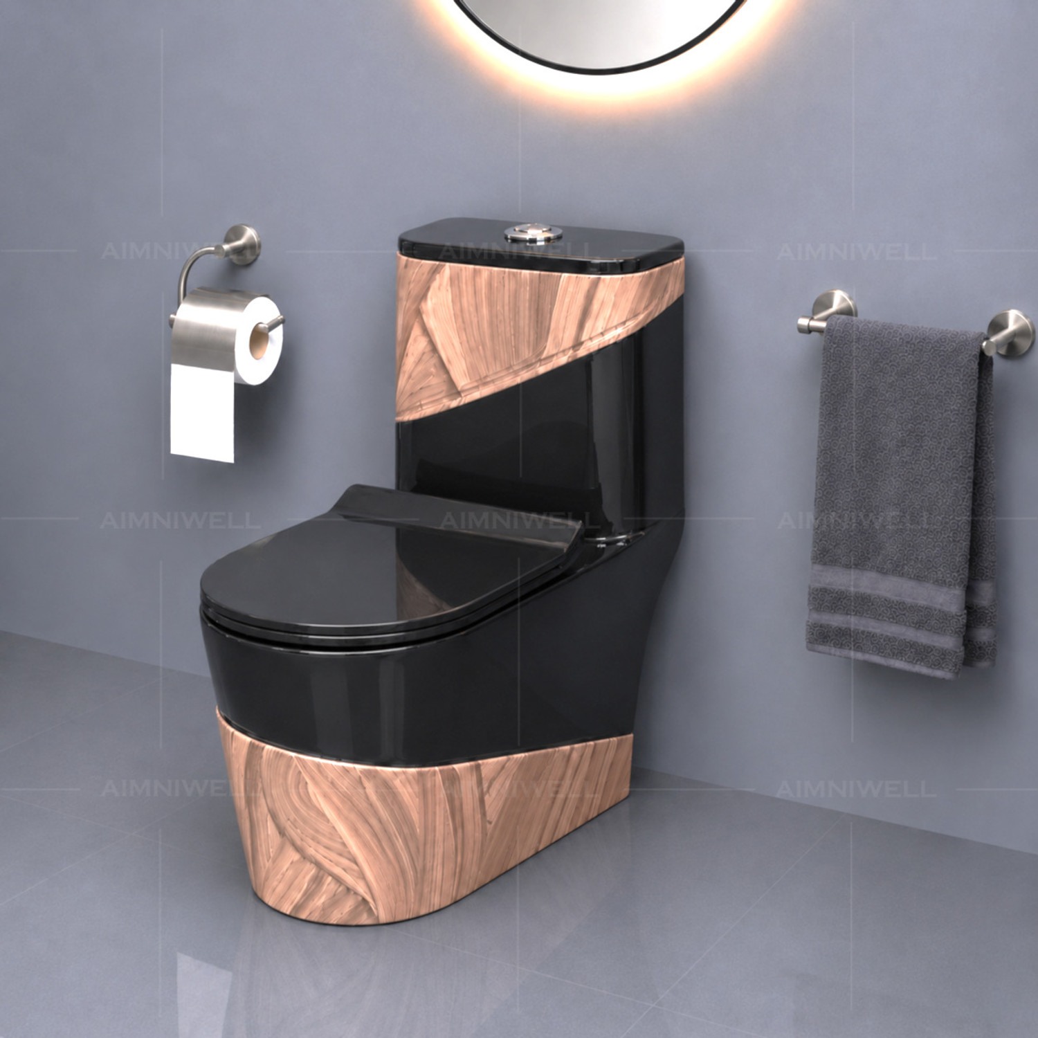 Image of aimniwell Commode Full Set | Toilet Seat | S Trap | Western Toilet | Dual flush Technology Aura 3031 Western Commode (Orange & Red Mix)