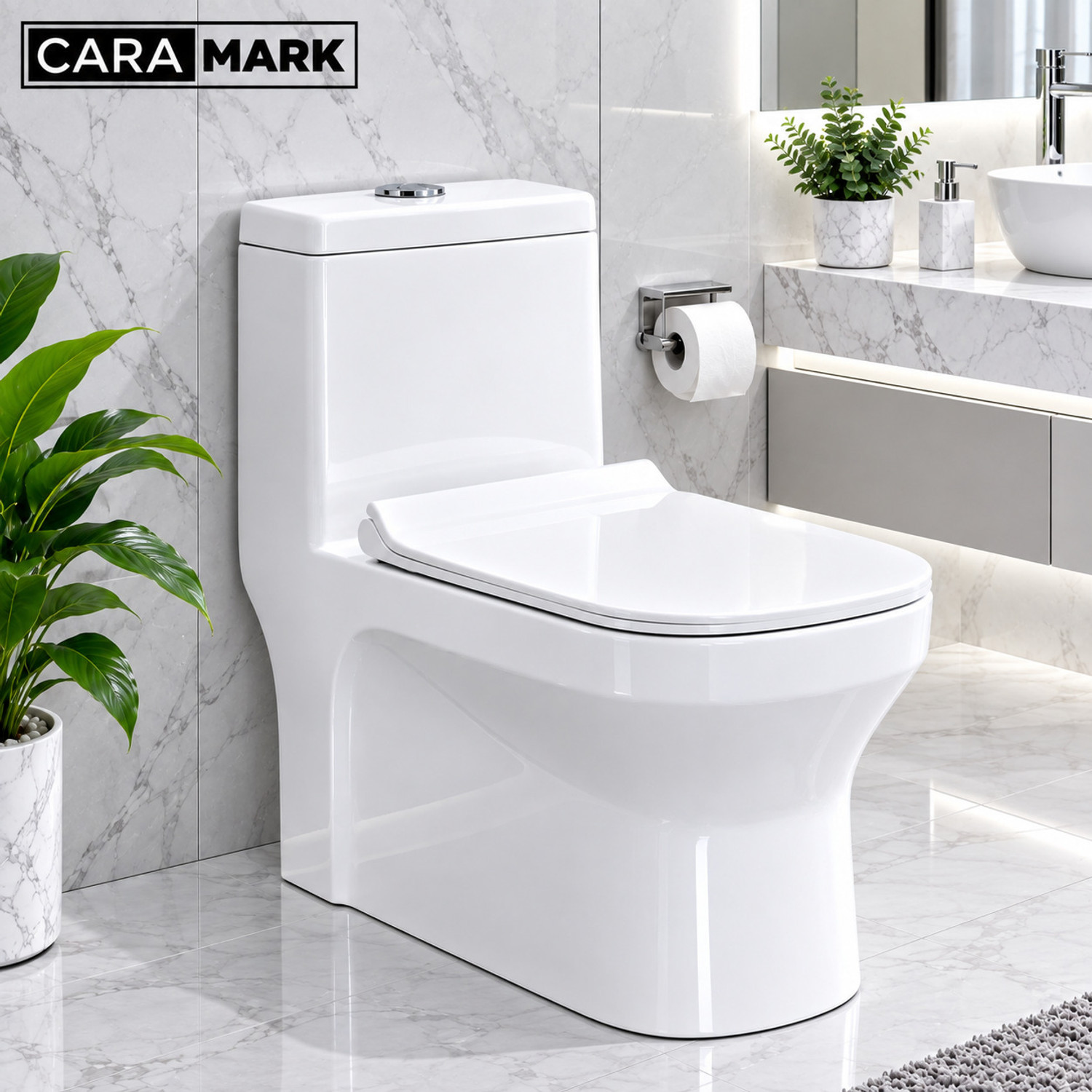 Image of CARA MARK Floor Mounted Western Toilet|S-TRAP| Premium One Piece Western Toilet | High Gloss Ceramic | Soft Close Seat | Western Commode