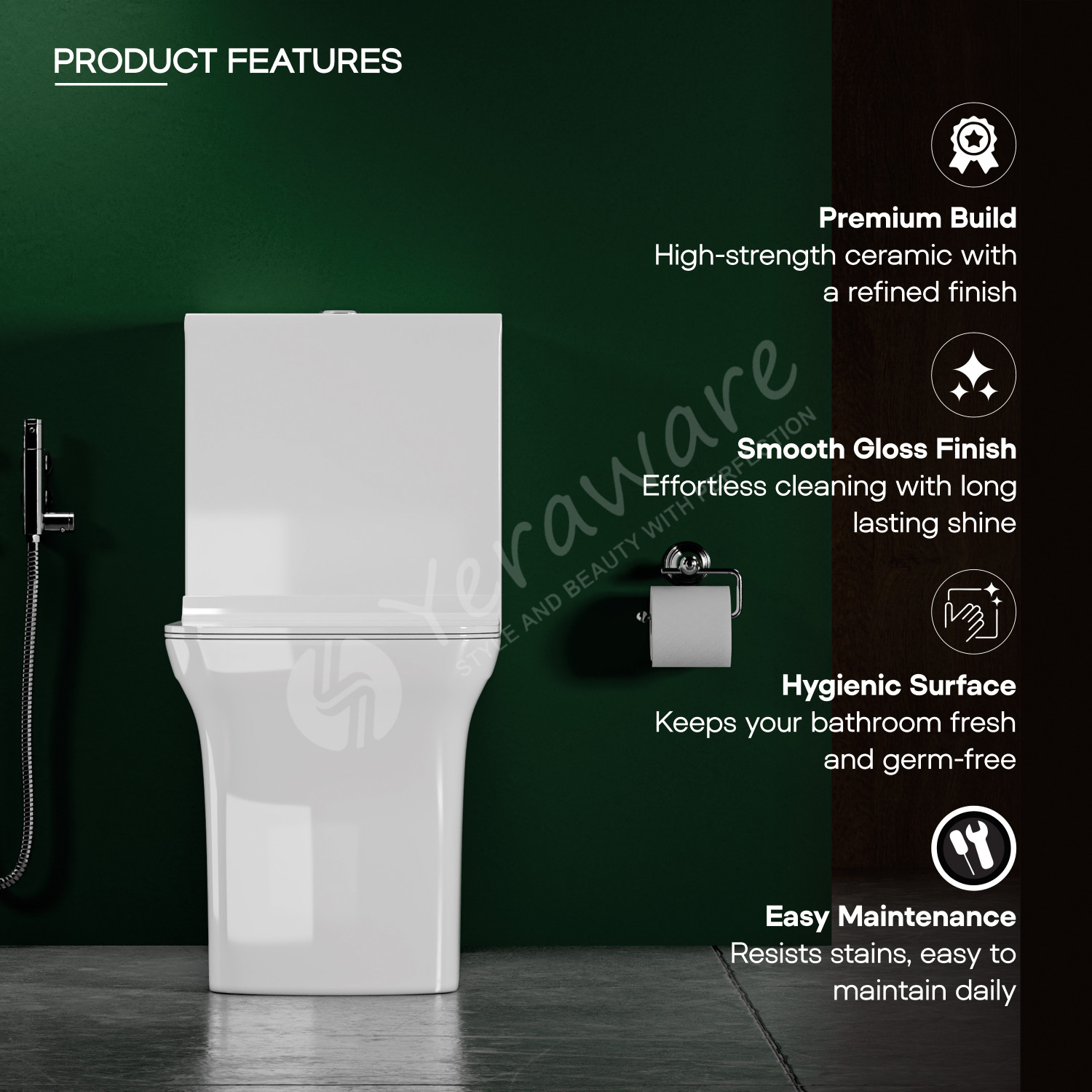Image of yeraware PREMIUM CERAMIC MATERIAL ONE PIECE COMMODE WITH DUAL FLUSH SYSTEM 65X35X71 CM Western Commode