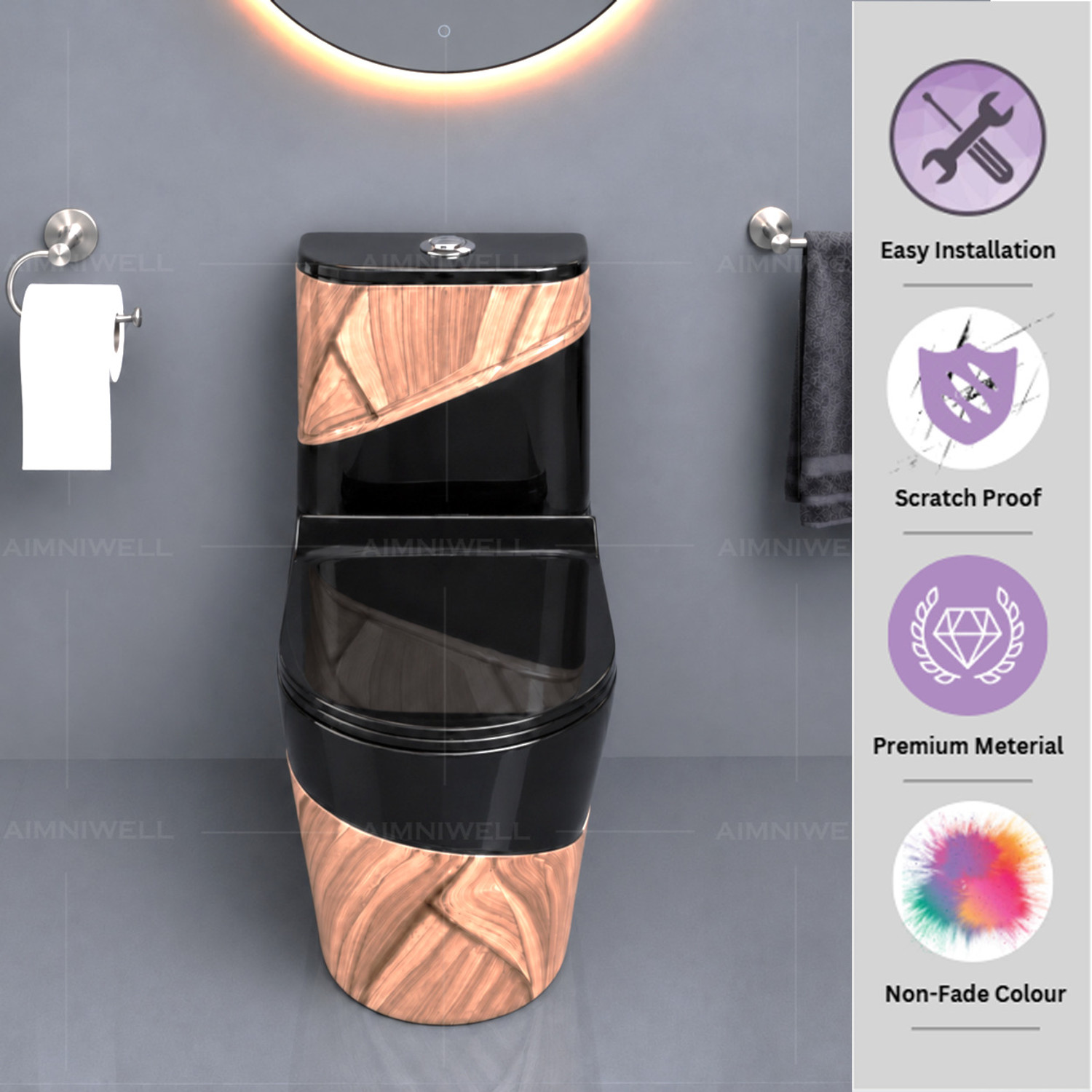 Image of aimniwell Commode Full Set | Toilet Seat | S Trap | Western Toilet | Dual flush Technology Aura 3031 Western Commode (Orange & Red Mix)