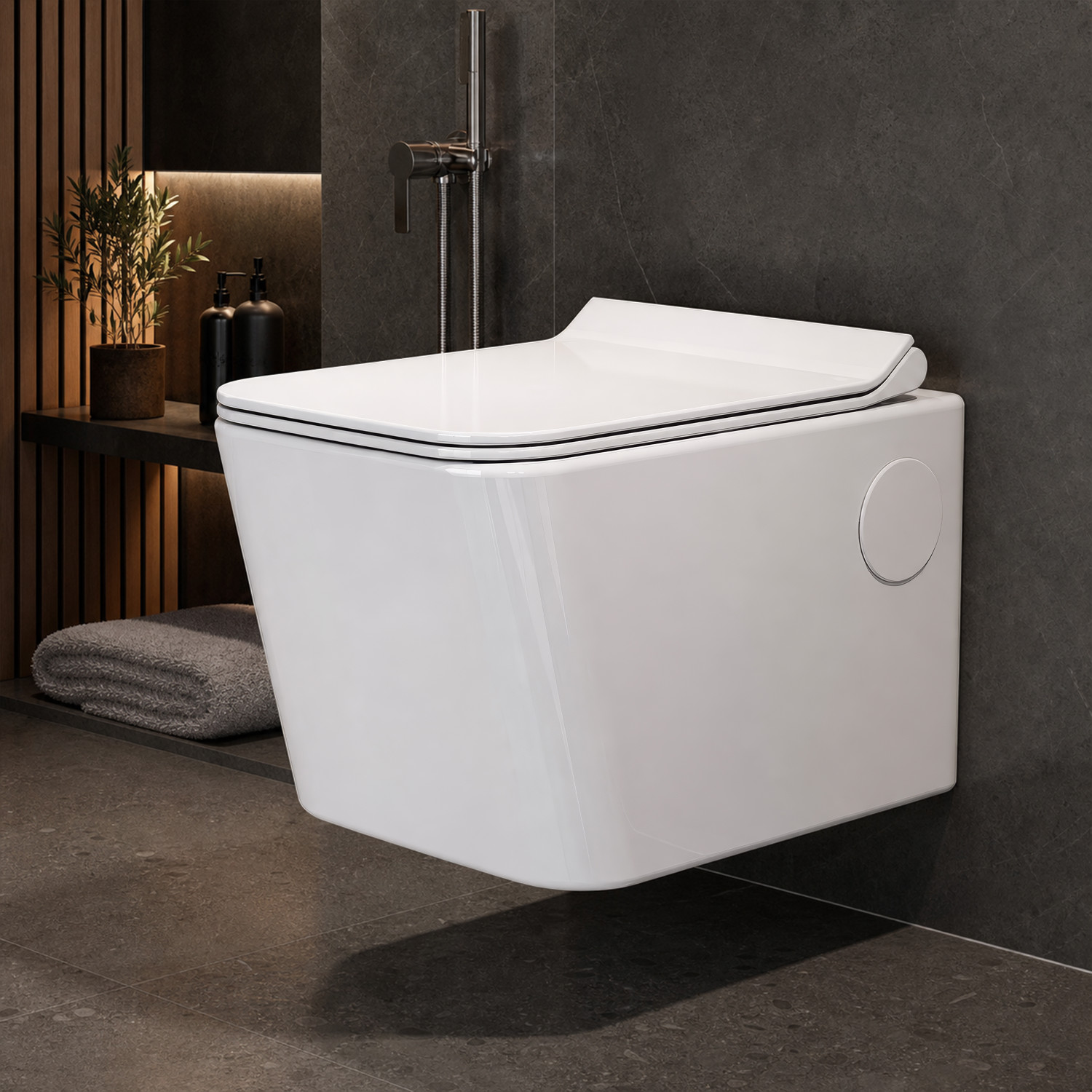 Image of Plantex Ceramic Commode for Toilet /P Trap Western Wall Hung Toilet /Rim Washdown Western Toilet with Soft Close Toilet Seat Cover-(990) Western Commode