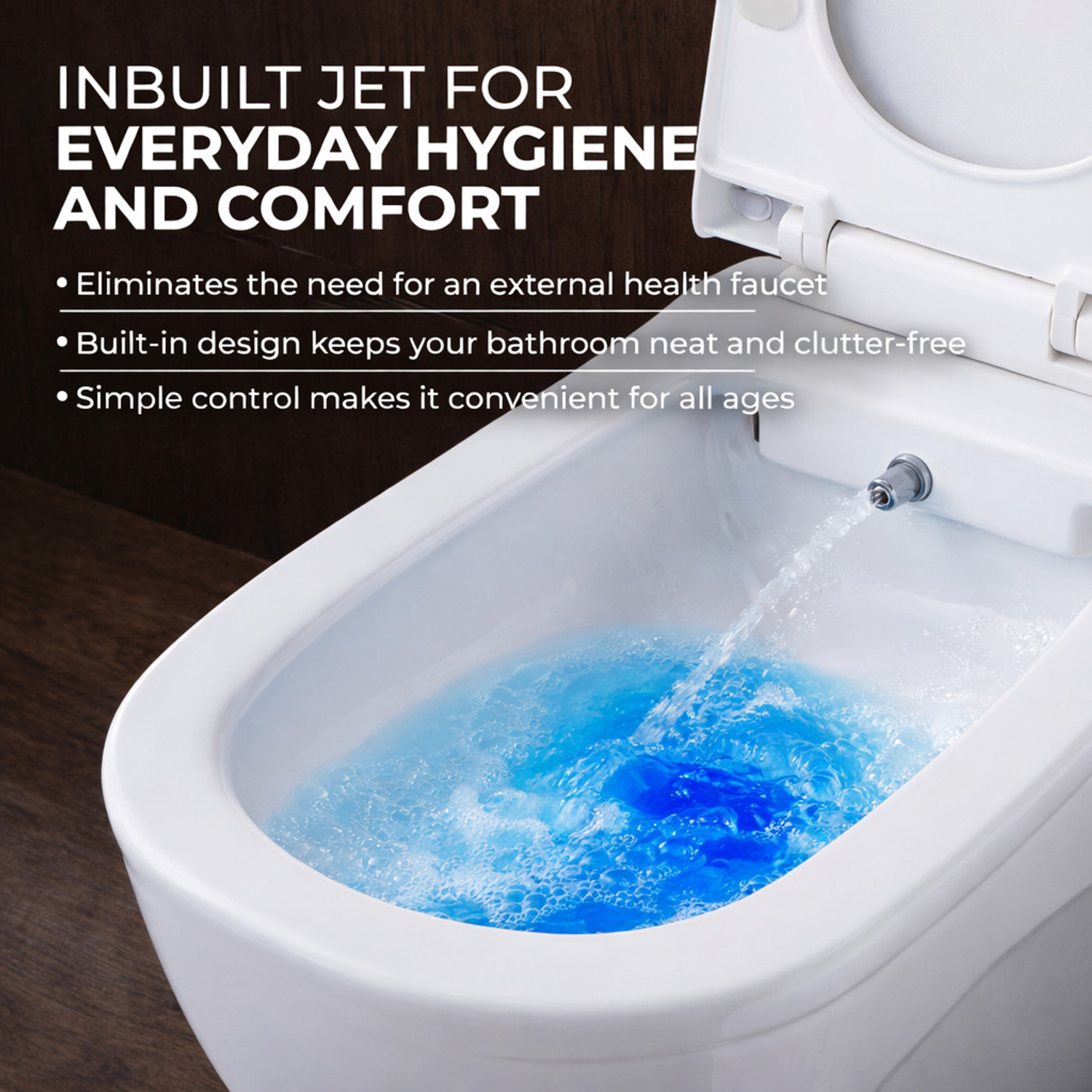 Image of Moro Flinch Italian Collection Element Western Commode for Bathroom with Inbuilt Jet | Made of Ceramic | Soft Close | Dual Flush Water Saving | Western Commode