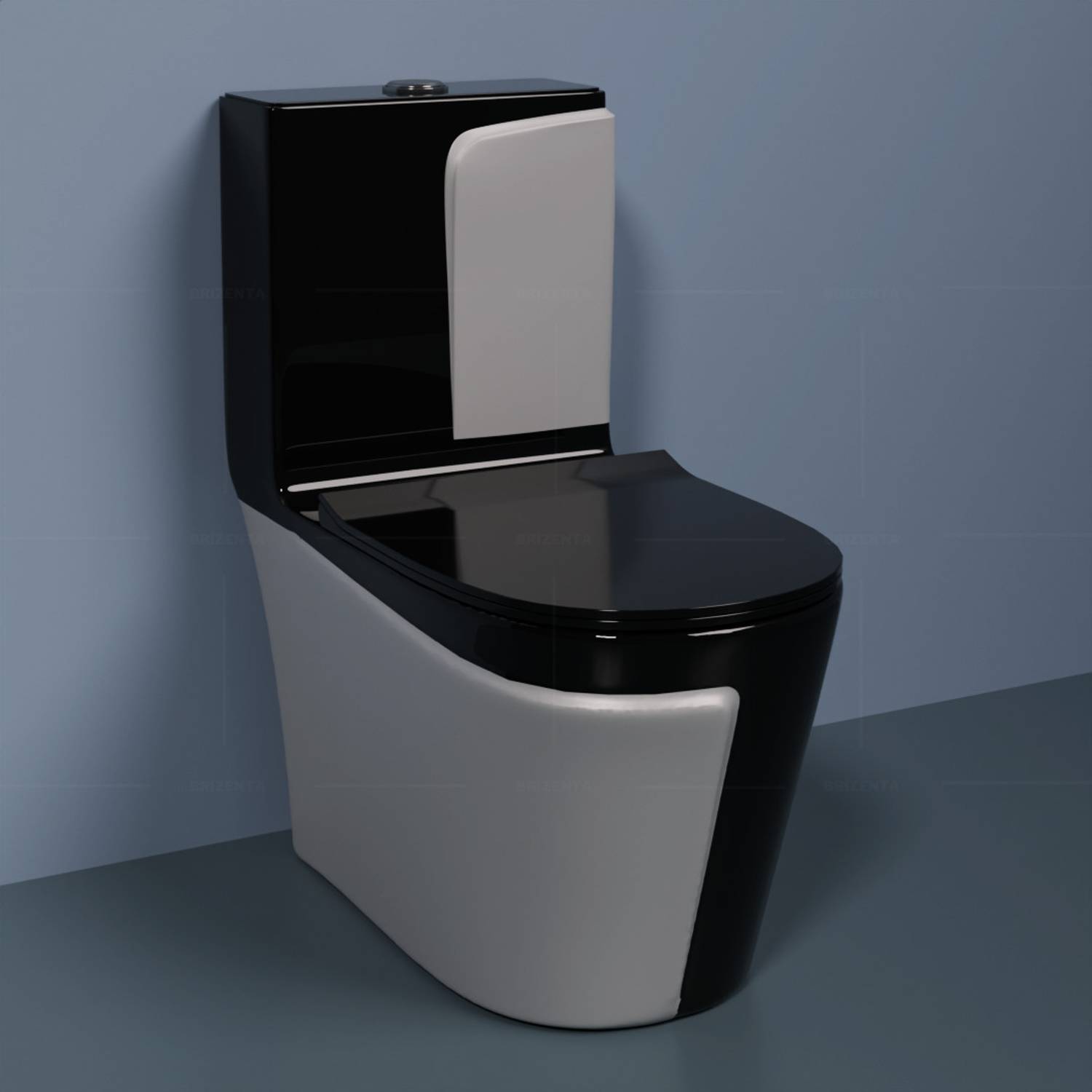 BRIZENTA BR1021 Ceramic Zed Black commode with Steel Grey