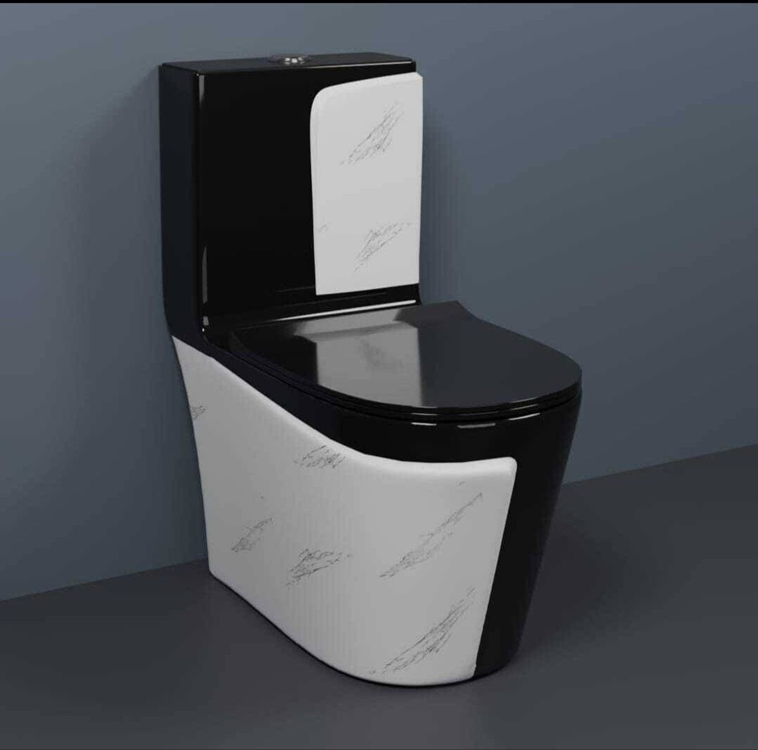 Image of SIORE Premium Quality 1014 Shining Black commode with White Marble Finish and Round Flush Button Western Commode