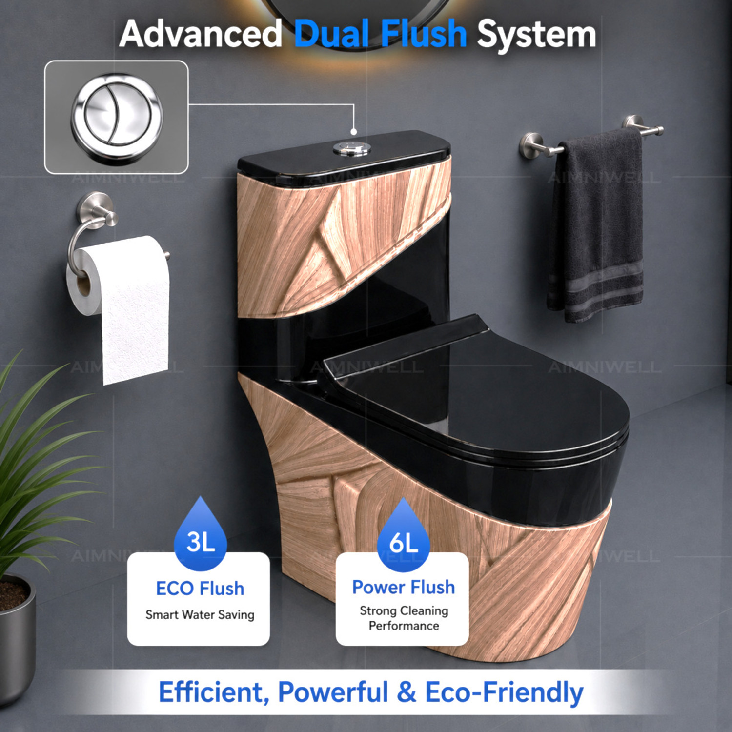 Image of aimniwell Commode Full Set | Toilet Seat | S Trap | Western Toilet | Dual flush Technology Aura 3031 Western Commode (Orange & Red Mix)