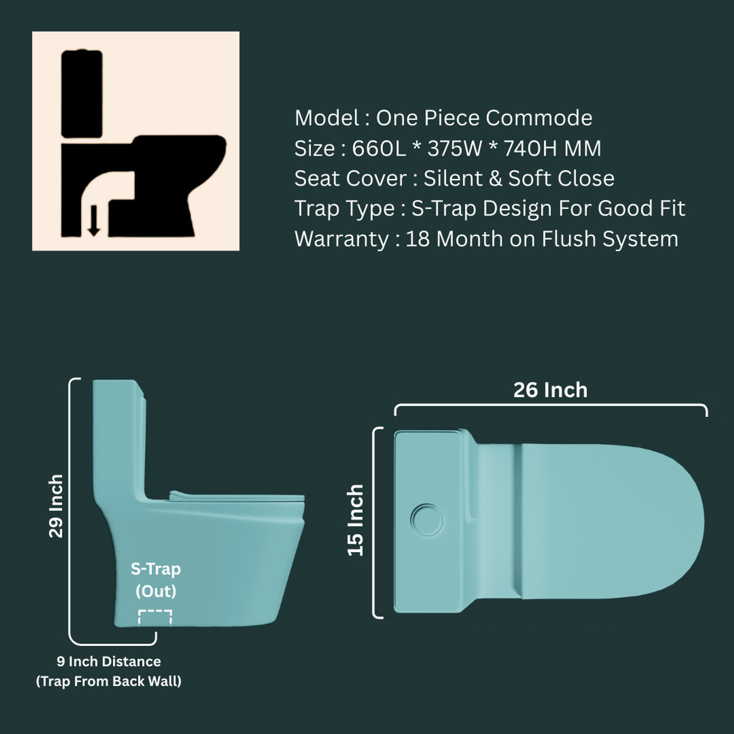 Image of aimniwell Commode Full Set | Toilet Seat | S Trap | Western Toilet | Dual flush Technology Aura 3031 Western Commode (Orange & Red Mix)