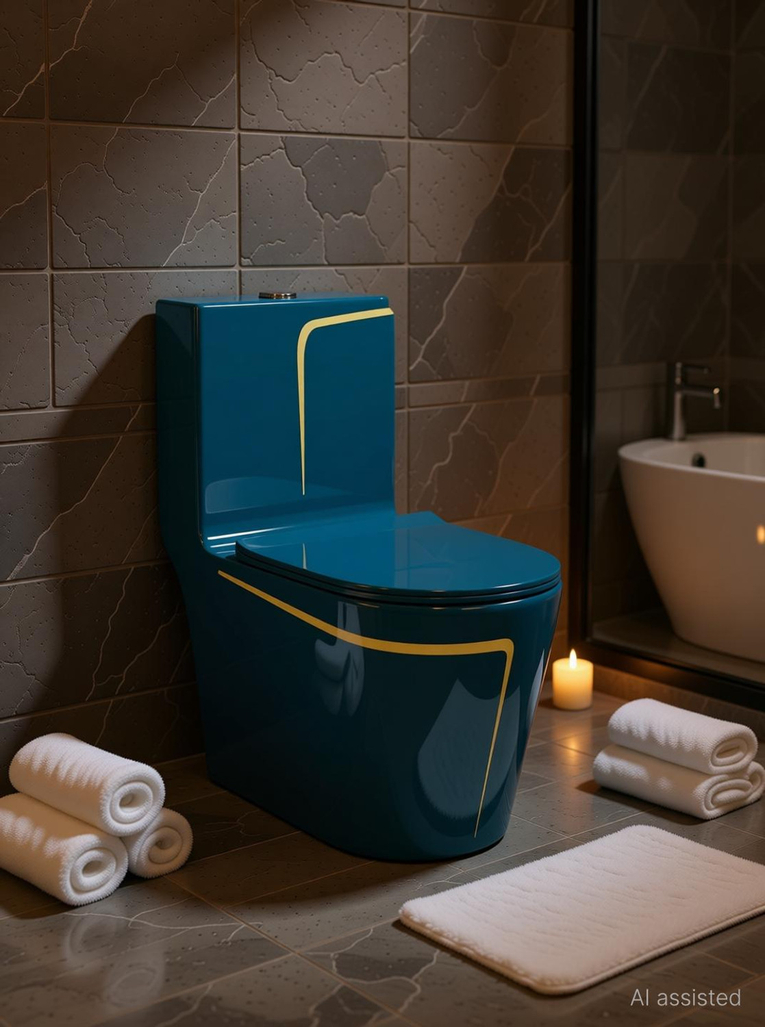 Image of SIORE Premium Quality 1026 Shining Royal Blue commode with Yellow Finishing Line And Round Flush Button Western Commode