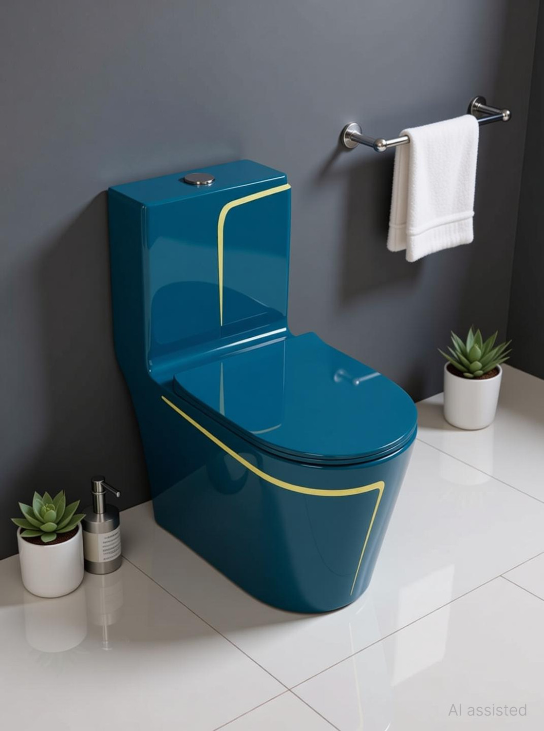 Image of SIORE Premium Quality 1026 Shining Royal Blue commode with Yellow Finishing Line And Round Flush Button Western Commode