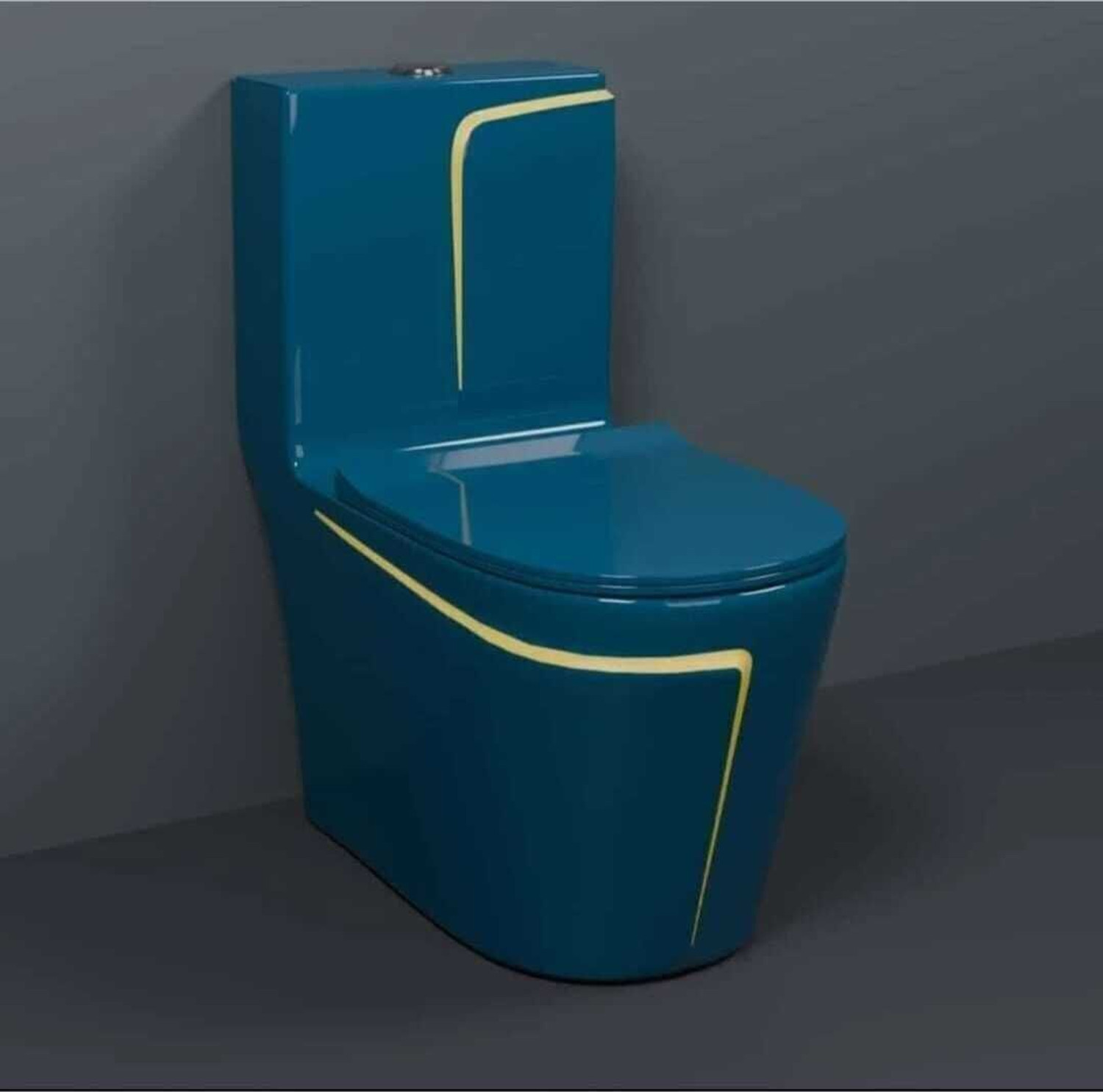 Image of SIORE Premium Quality 1026 Shining Royal Blue commode with Yellow Finishing Line And Round Flush Button Western Commode