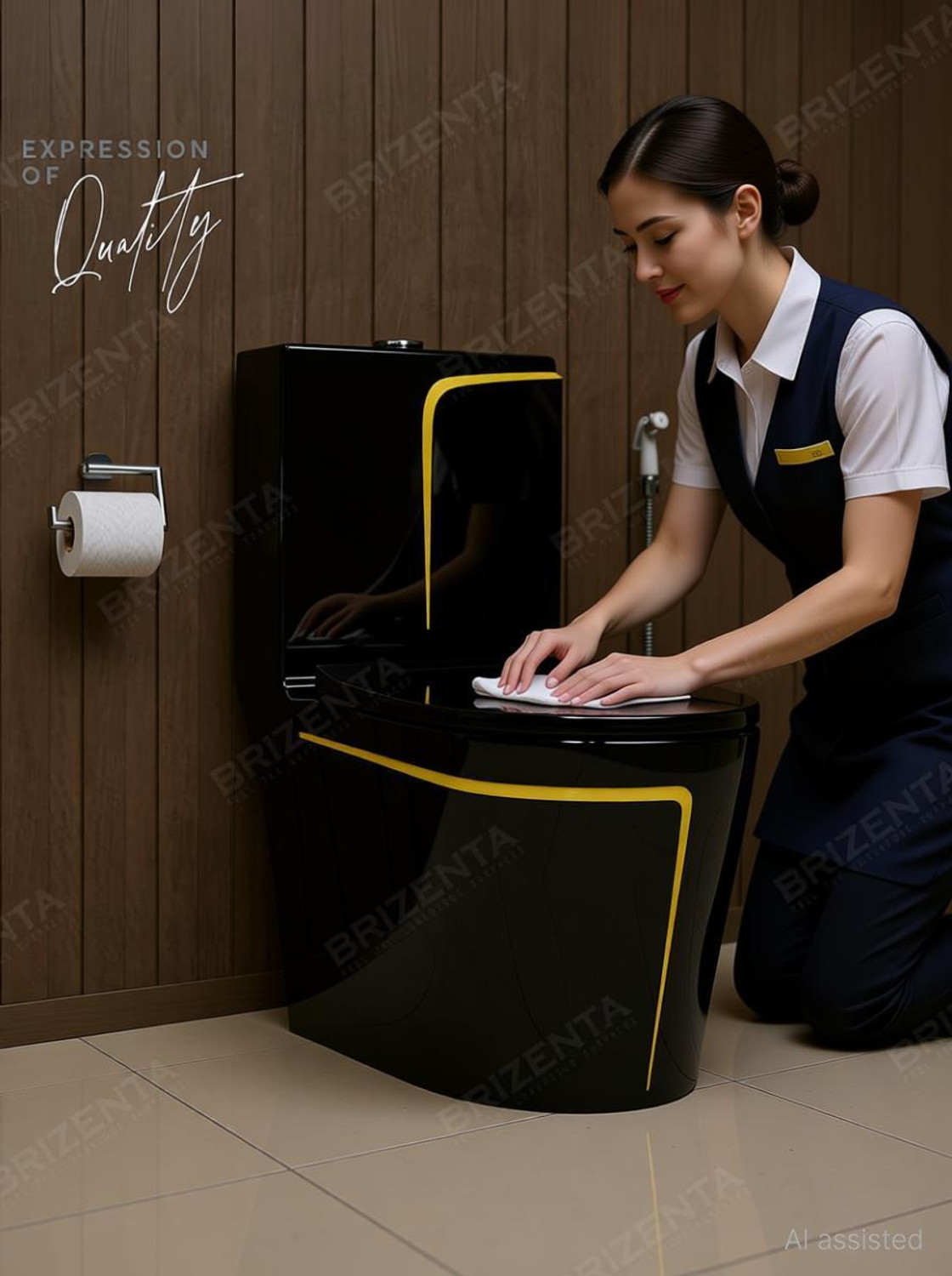 Image of BRIZENTA Black commode with Yellow Line Finishing 31010 Western Commode