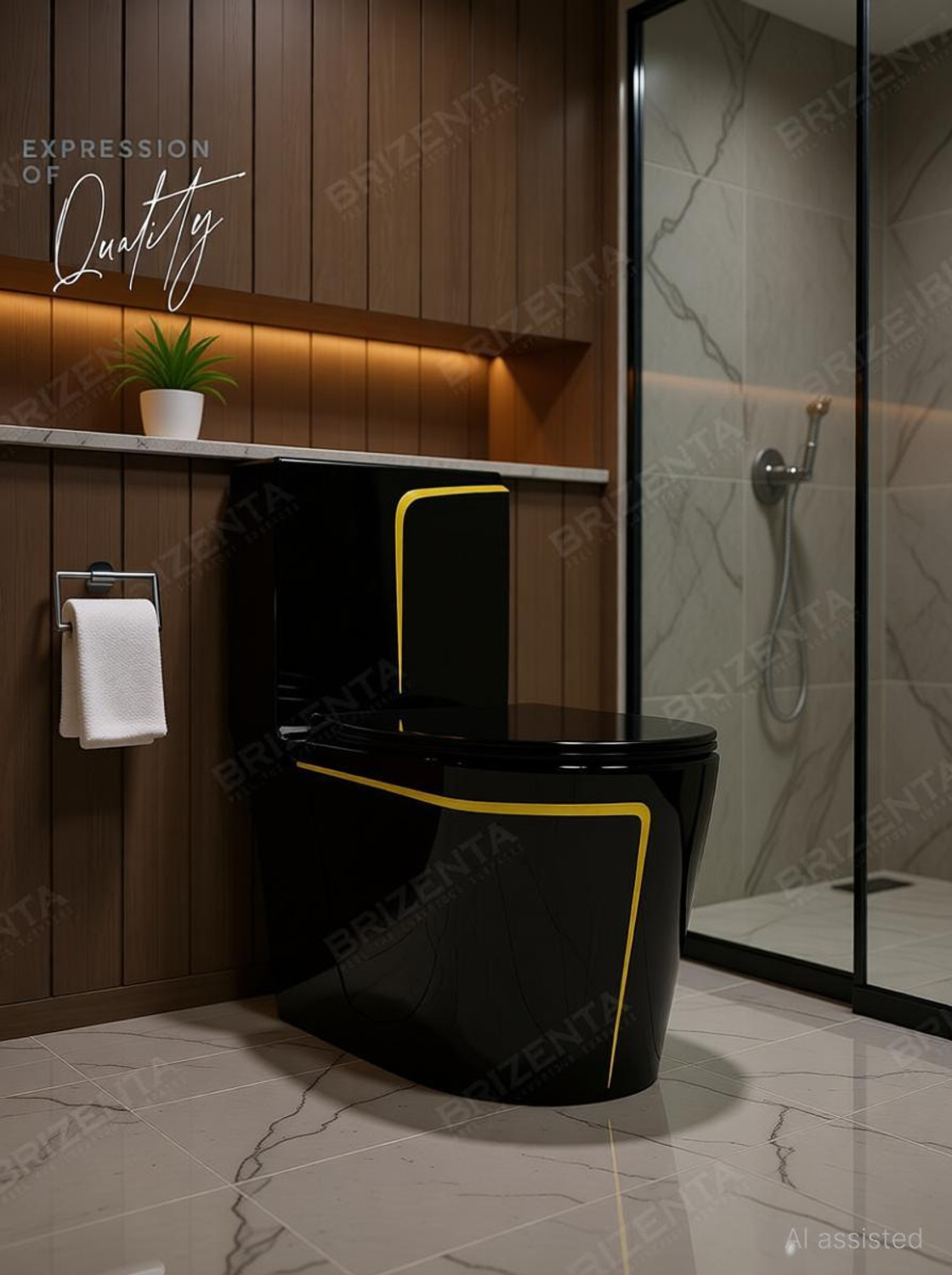 Image of BRIZENTA Black commode with Yellow Line Finishing 31010 Western Commode