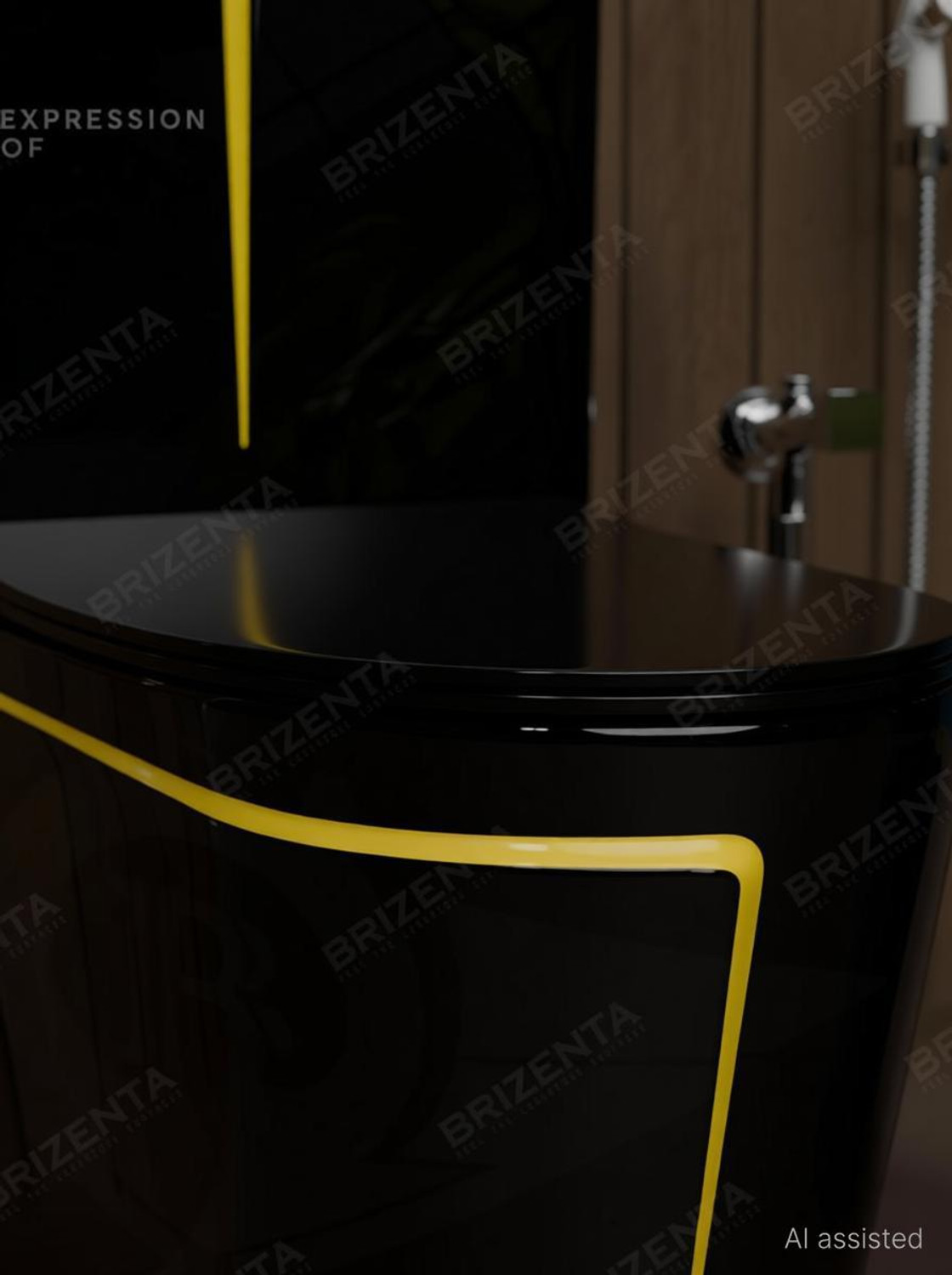 Image of BRIZENTA Black commode with Yellow Line Finishing 31010 Western Commode