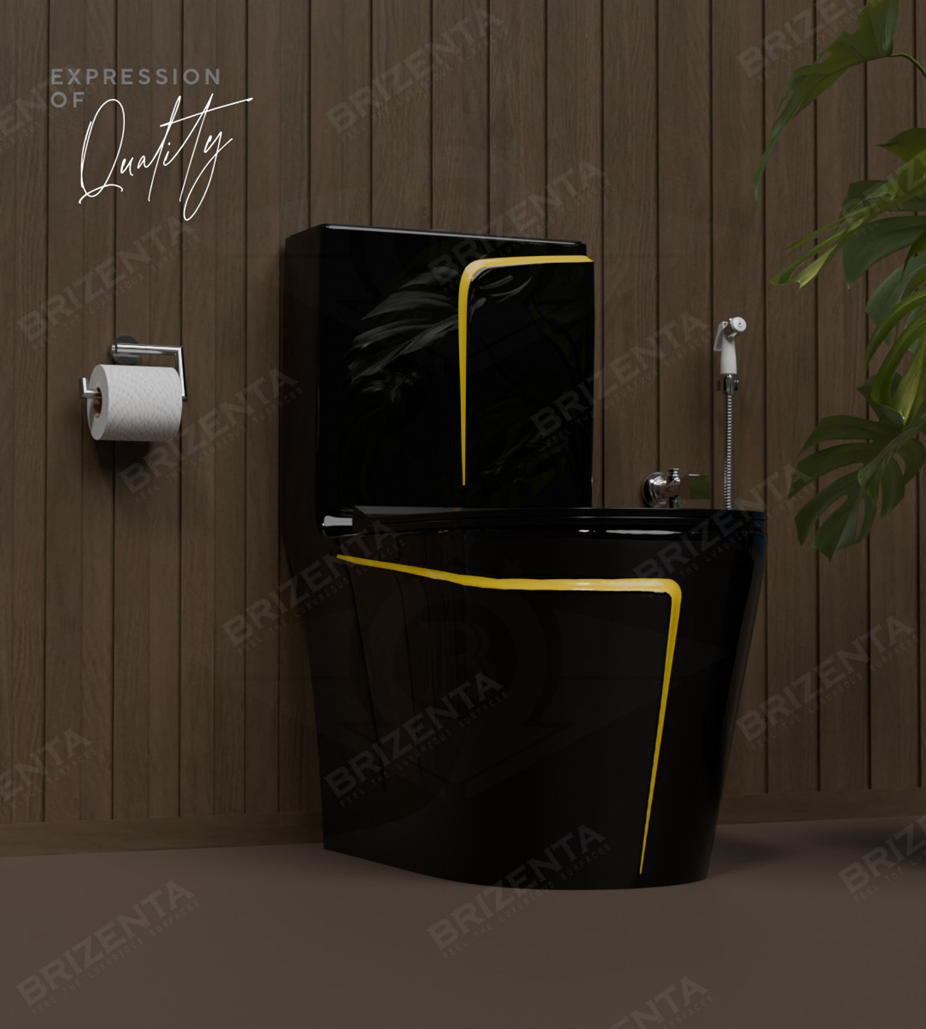 Image of BRIZENTA Black commode with Yellow Line Finishing 31010 Western Commode