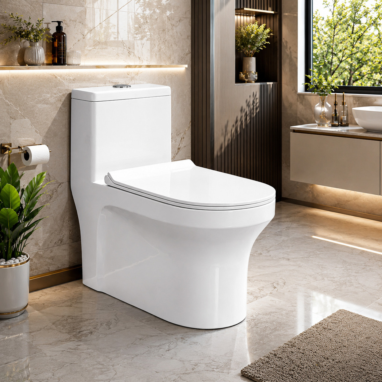 Image of CARA MARK One-Piece Ceramic Toilet with Dual-Flush|Soft-Close Seat Cover | one piece commode|commode for toilet| Western Commode