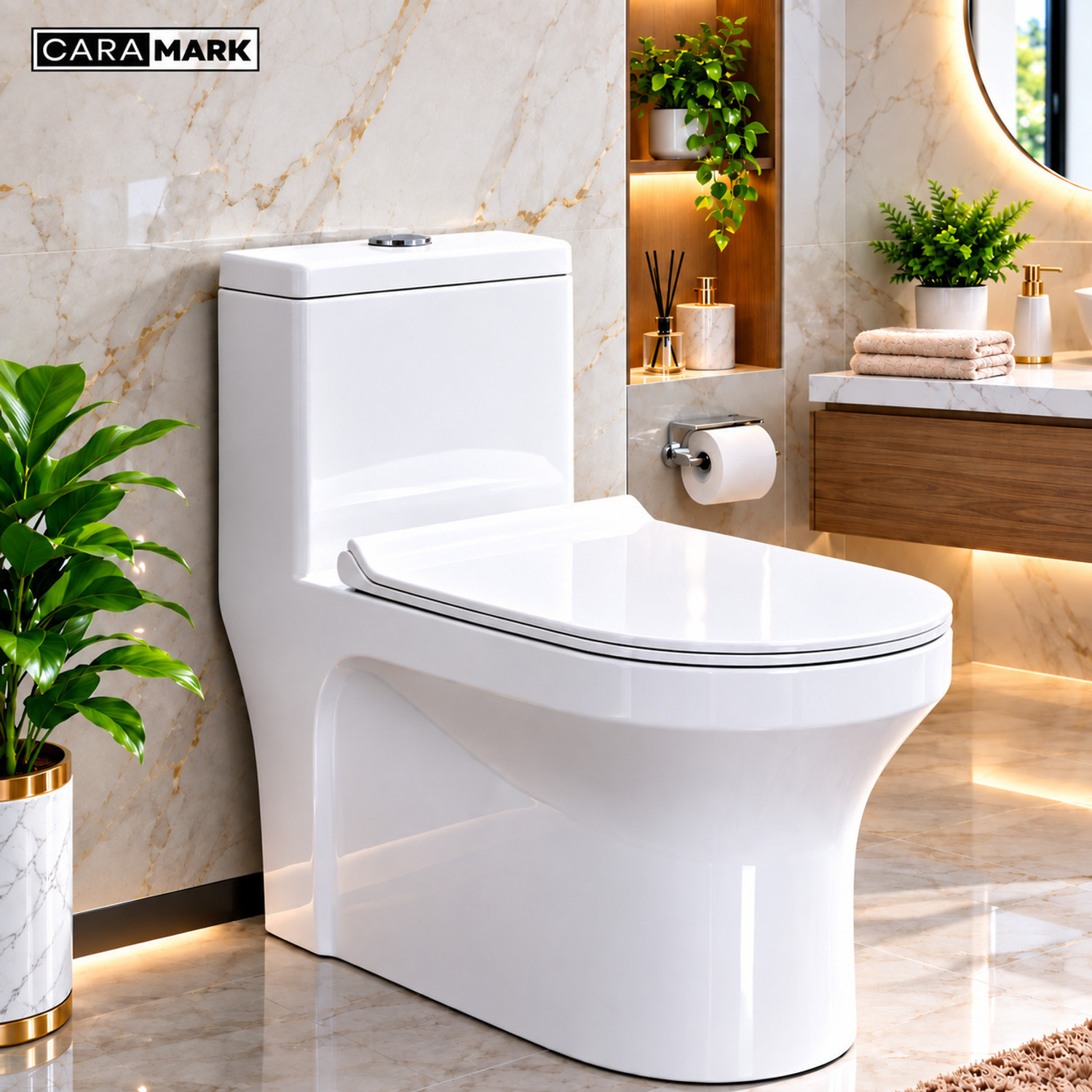 CARA MARK S-TRAP|One Piece Commode | Ceramic Toilet Seat| Compact Water Closet | Premium Grade Floor Mounted Western Toilet with soft close sheet cover Western Commode