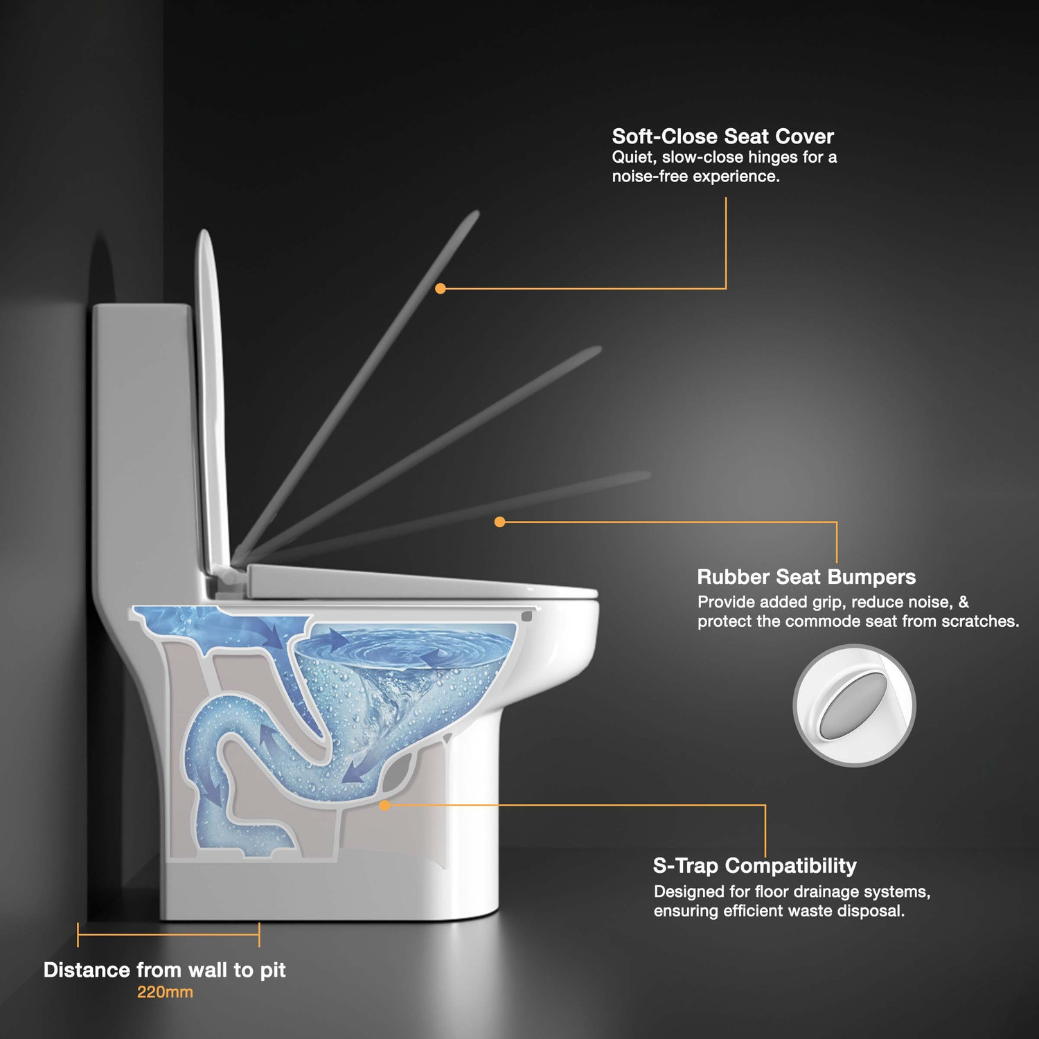 Image of Ruhe Nova One-Piece Rimless S-Trap Western Toilet | High-Grade Ceramic | Anti-Bacterial Glaze | Soft Close Seat | Dual Flush | Floor Mounted Western Commode