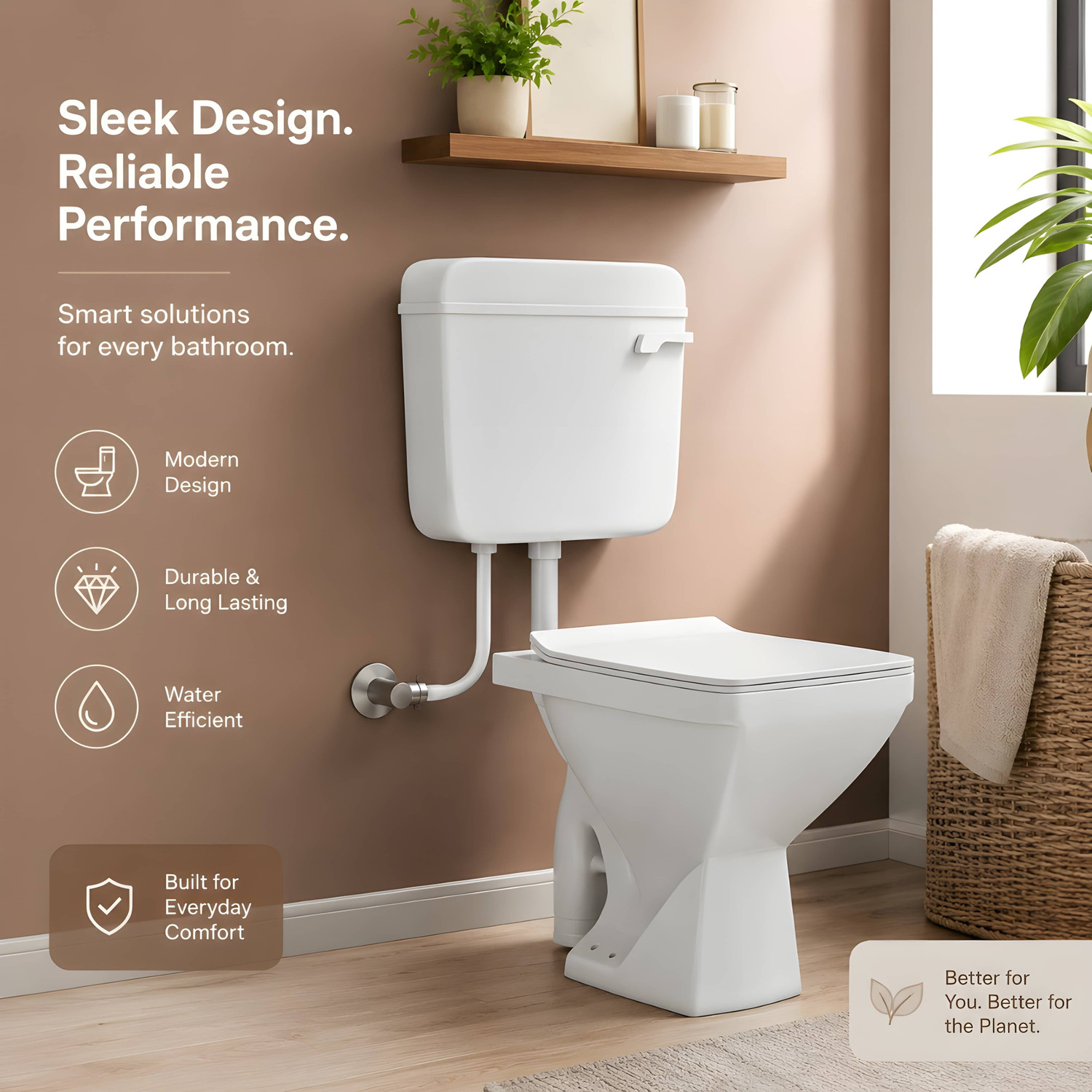 Snowberry S TRAP Square Ewc with Cistern with Flush tank Premium Quality Luxurious Ewc Square Floor Mounted S-Trap European Commode Set Western Commode