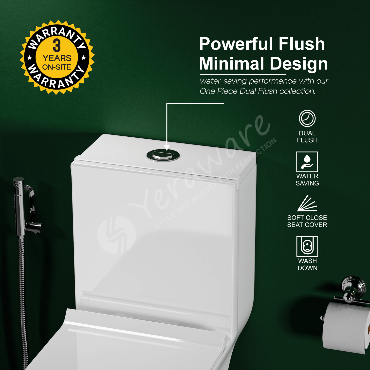 Image of yeraware PREMIUM CERAMIC MATERIAL ONE PIECE COMMODE WITH DUAL FLUSH SYSTEM 65X35X71 CM Western Commode