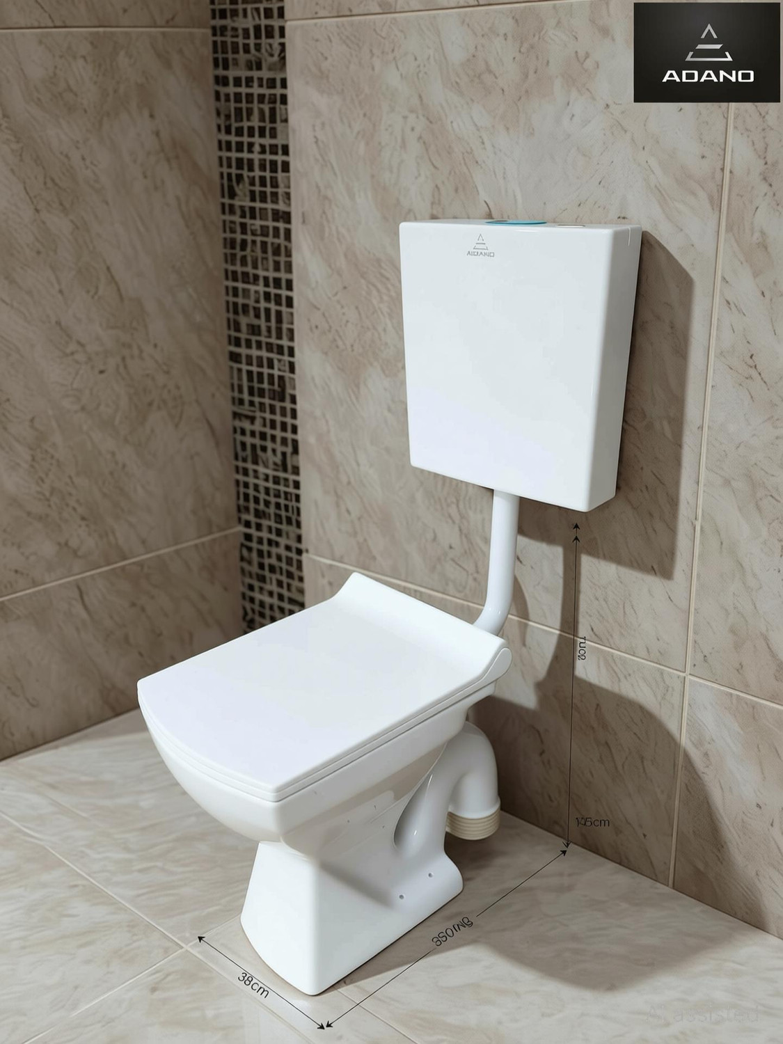 Image of adano Premium Quality Luxurious Ewc Square Floor Mounted S-Trap European Commode Set ACL-5014 COMBO S TRAP Western Commode