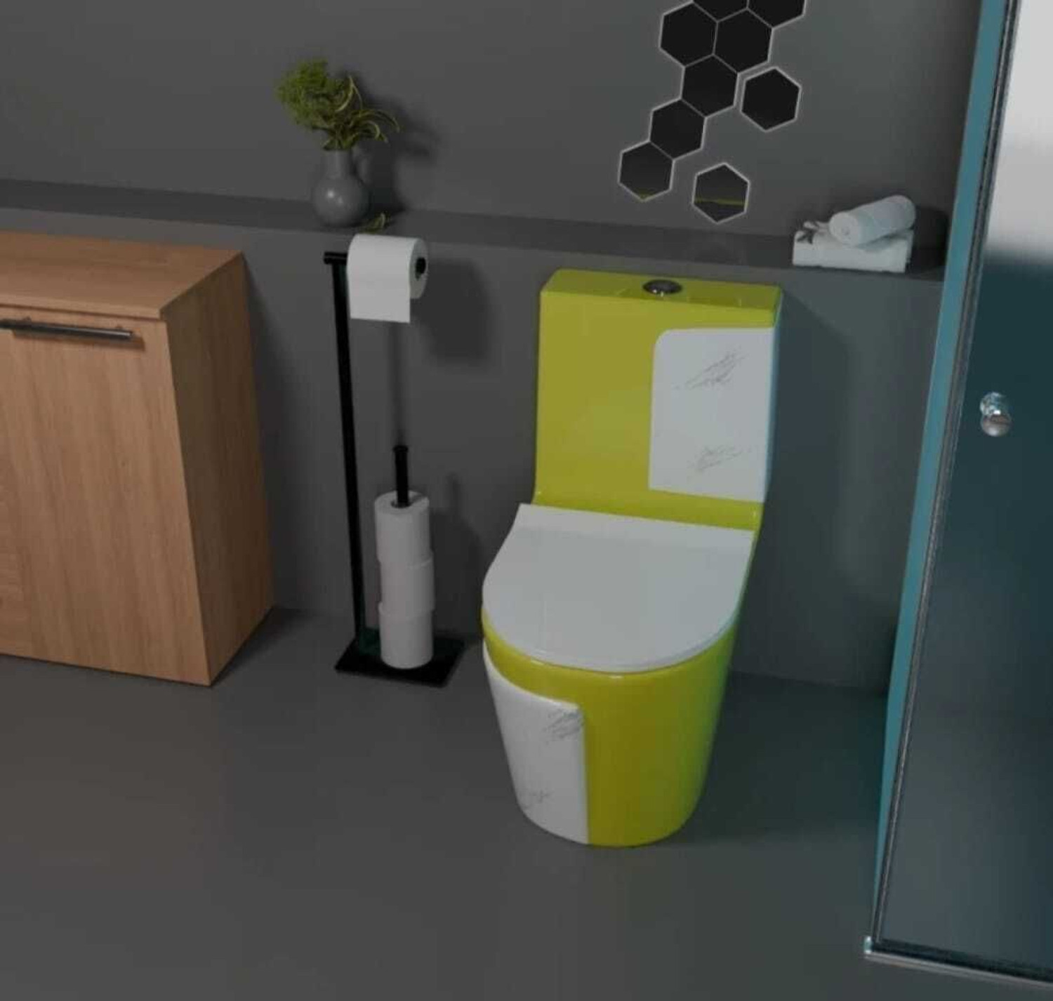 Image of SIORE Premium Quality 1017 Shining Yellow commode with White Marble Finish and Round Flush Button Western Commode