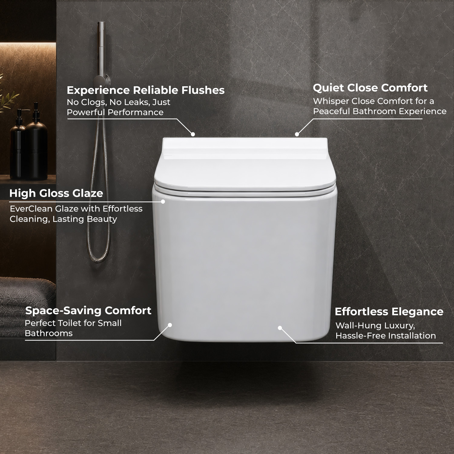 Image of Plantex Ceramic Commode for Toilet /P Trap Western Wall Hung Toilet /Rim Washdown Western Toilet with Soft Close Toilet Seat Cover-(990) Western Commode