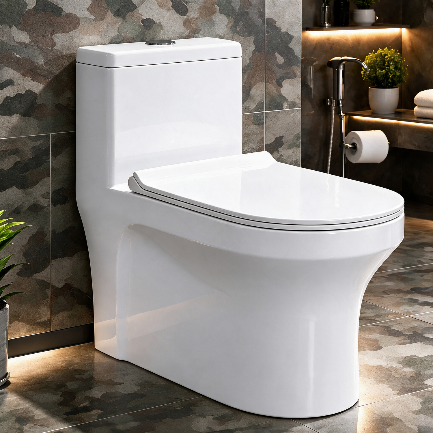 Image of CARA MARK Floor Mounted Western Toilet|S-TRAP| Premium One Piece Western Toilet | High Gloss Ceramic | Soft Close Seat | Western Commode