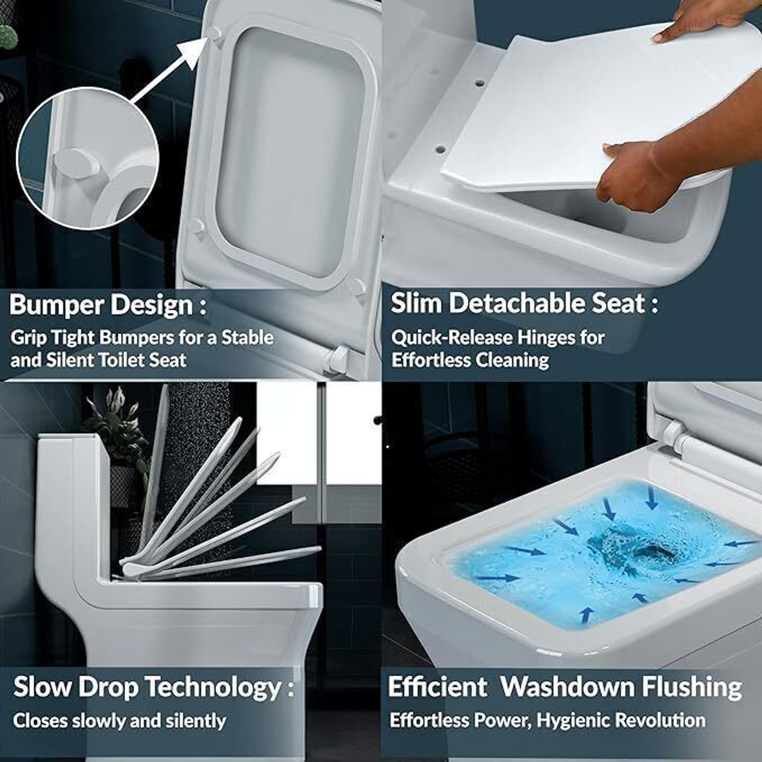 Image of CARA MARK One Piece Commode | Ceramic Toilet Seat | Modern Design | Compact Water Closet | Premium Grade Floor Mounted Western Toilet with soft close sheet cover Western Commode