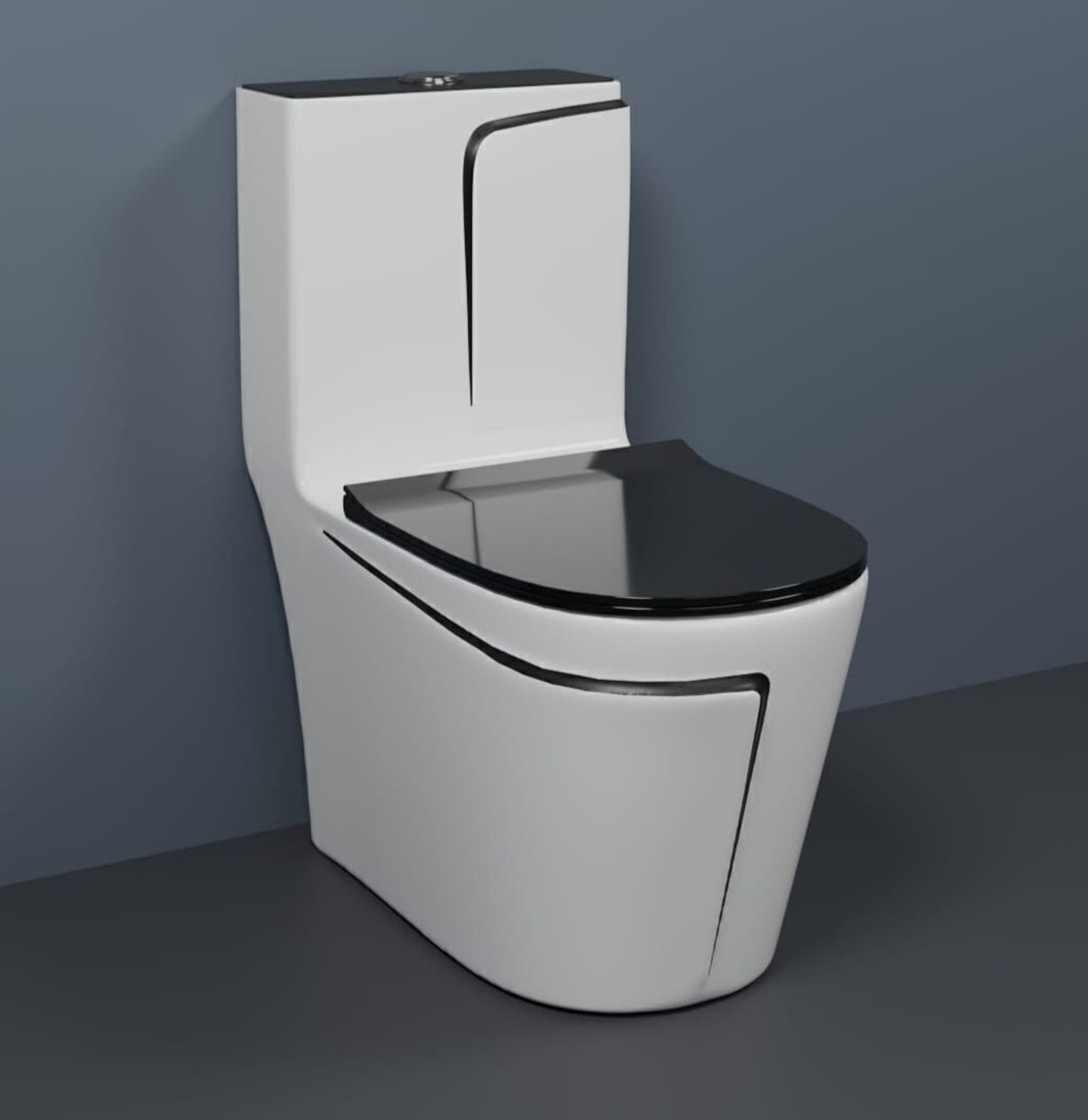 Image of SIORE Premium Quality 1001 Shining White commode with Black Finishing Line and Round Flush Button Western Commode