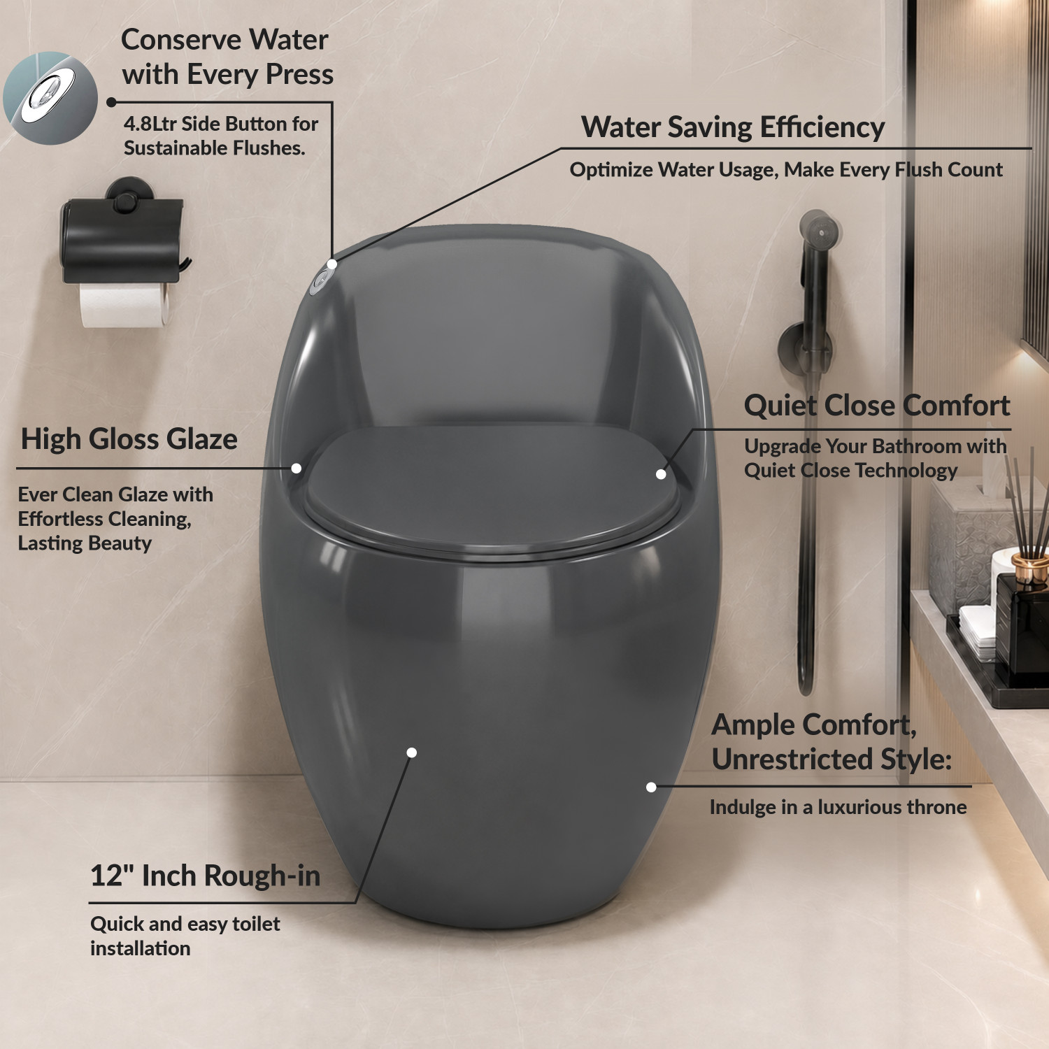 Image of Plantex Rimless Ceramic /Water Closet / With Toilet Seat - S Trap (APS-3003) Western Commode