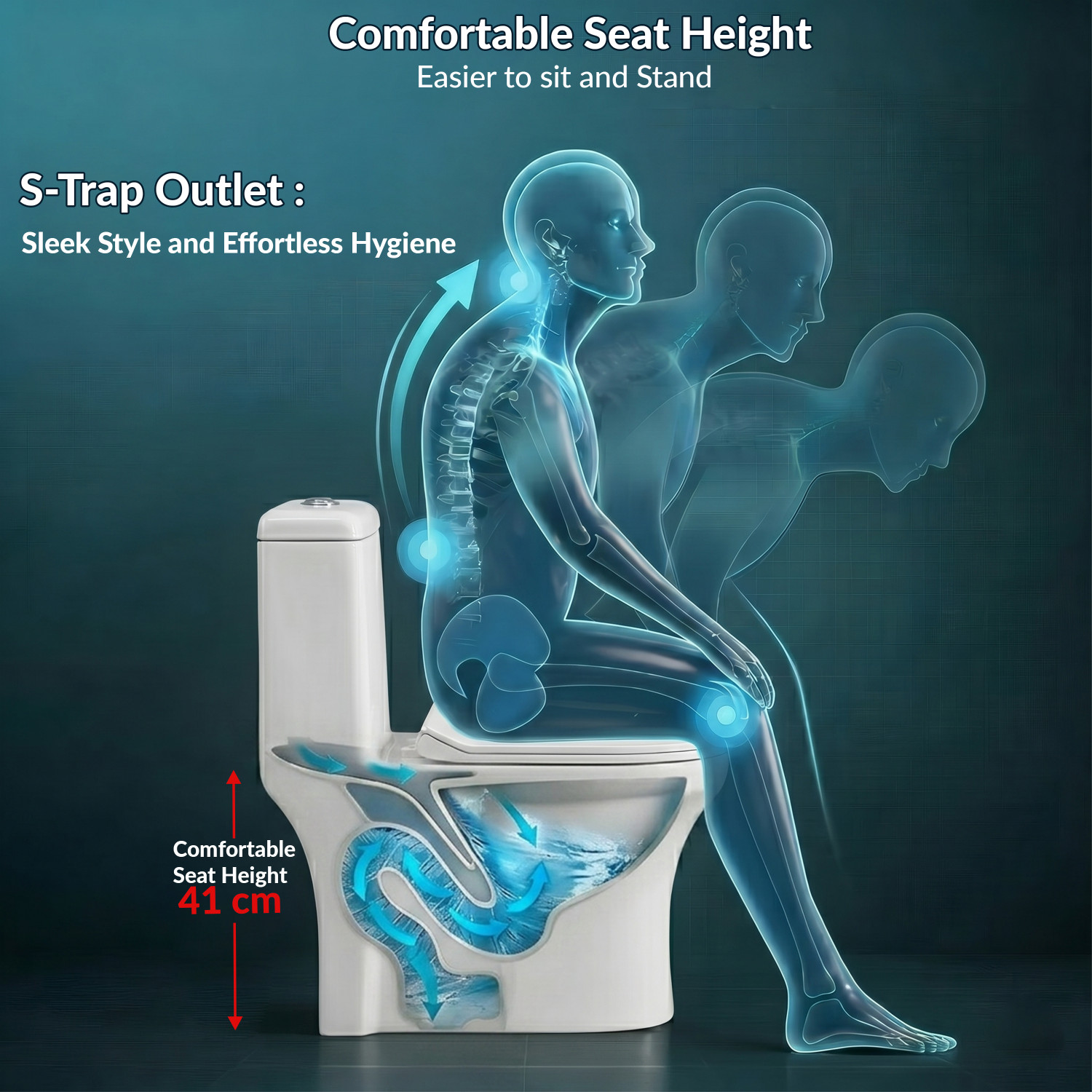 Image of Plantex Siphonic Flush System Ceramic Commode /S Trap Western Toilet with Siphonic Vacuum Flush /One Piece Western Commode With Soft Close Toilet Seat - (White, APS-1134) Western Commode