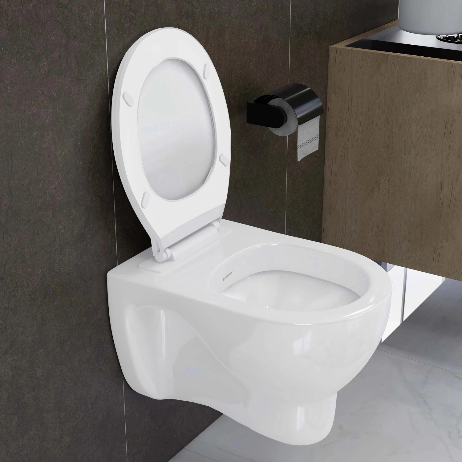 Image of Plantex Commode for Toilet /Ceramic Western Commode /Wall Hung Commode with Soft Closing Toilet Seat - P Trap (APS-3692, Caliber) Western Commode