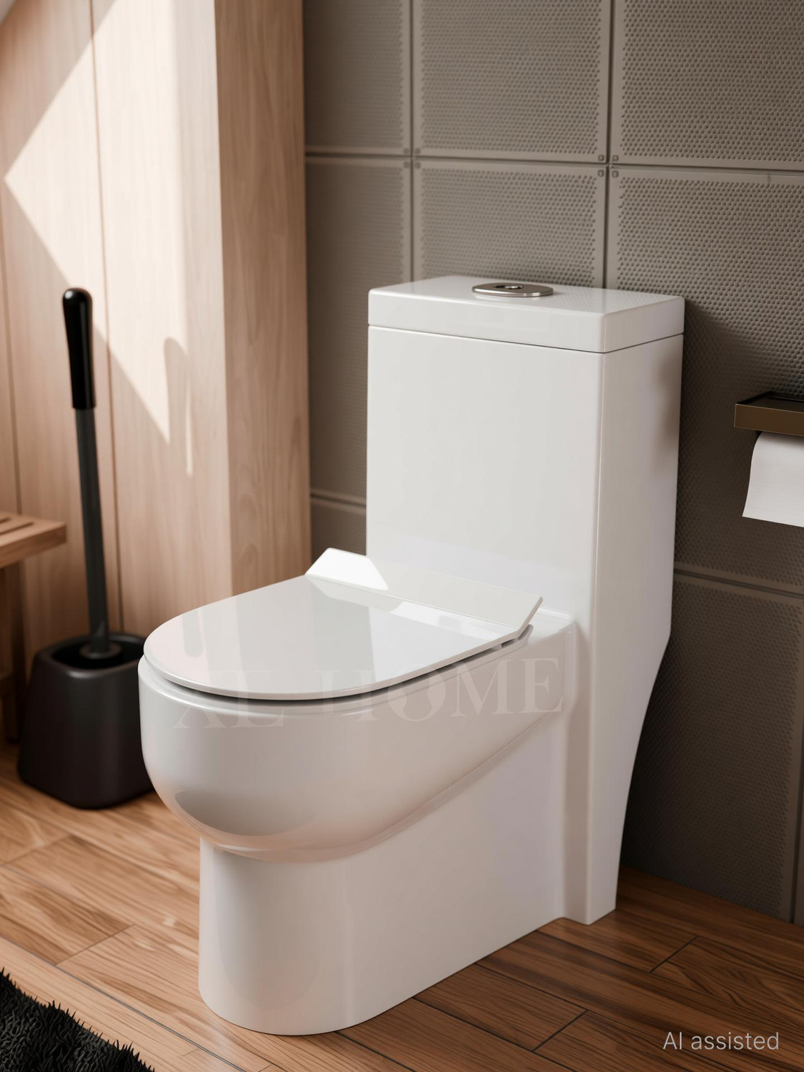 Image of LUXEHOME Space-Saving Modern Sleek Compact Design Commode with Water-Saving Dual Flush 1004 S Trap Floor Mounted One Piece Commode / Toilet With Soft Close Seat Cover Western Commode (White)