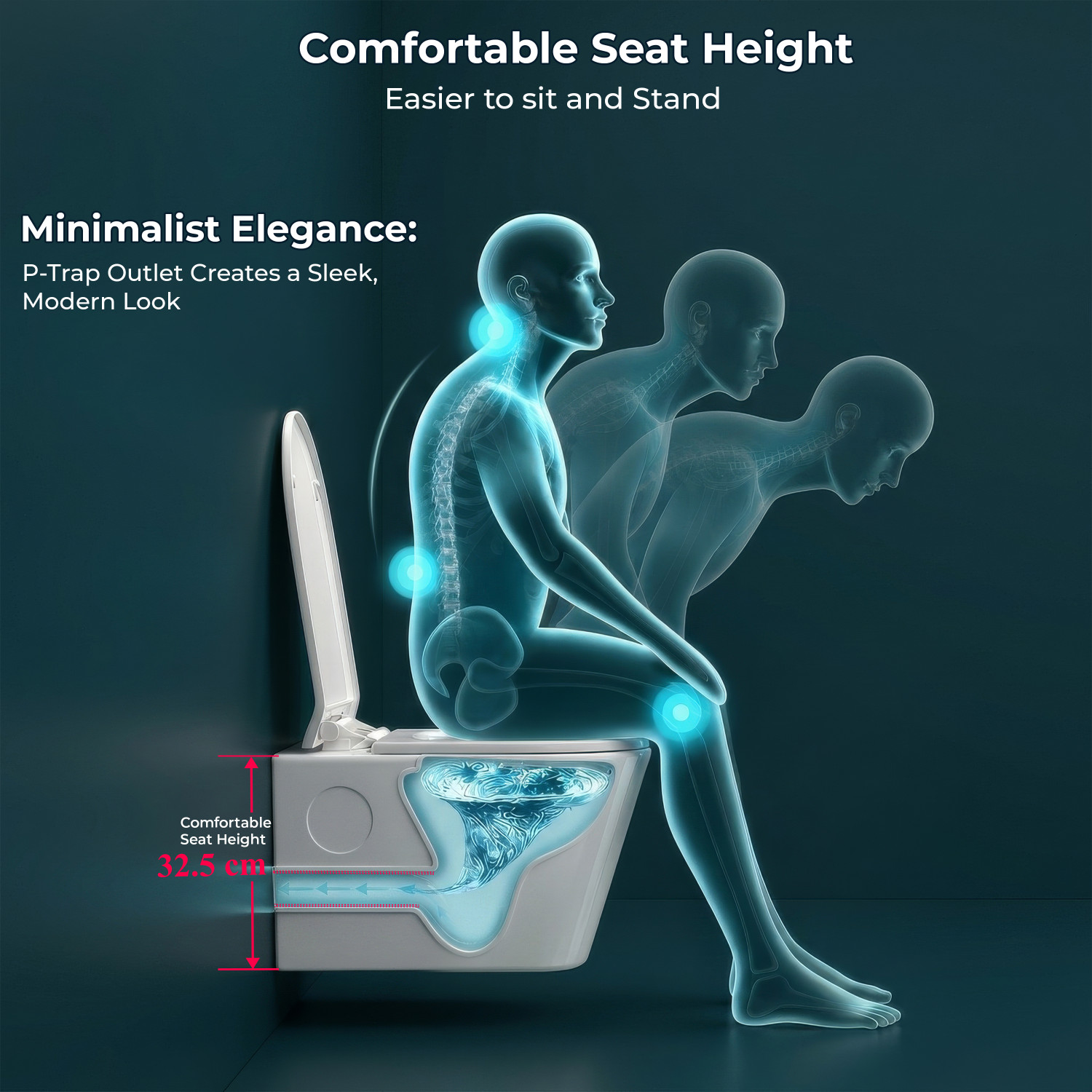 Image of Plantex Ceramic Commode for Toilet /P Trap Western Wall Hung Toilet /Rim Washdown Western Toilet with Soft Close Toilet Seat Cover-(990) Western Commode