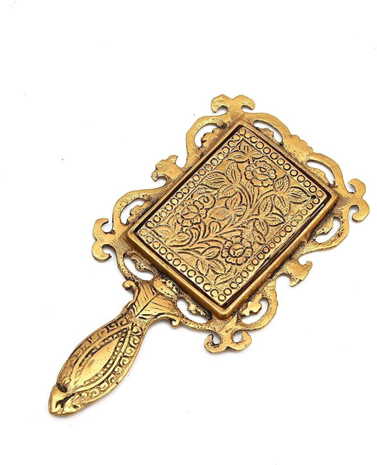 Image of NIRMAL HANDI CRAFT Metal Handheld Mirror with Handle Compact for Personal Makeup Vanity