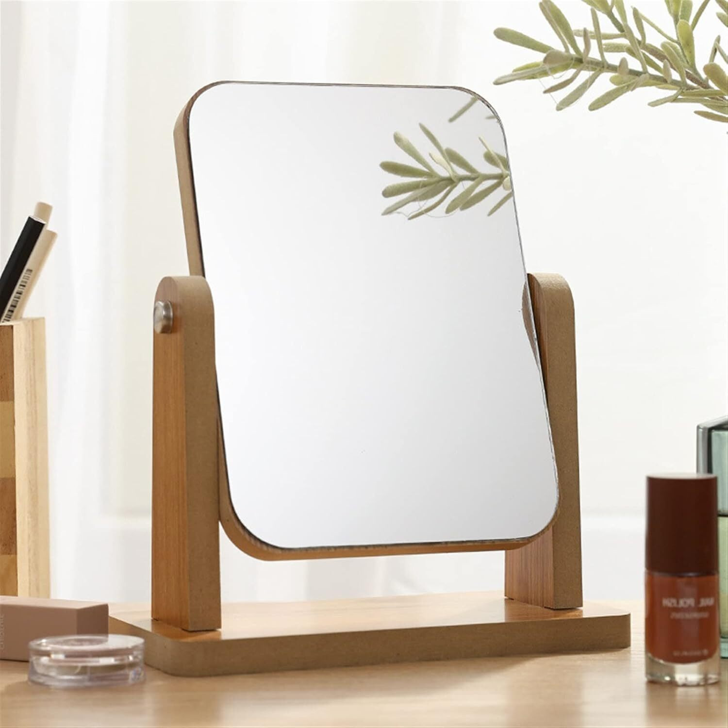 Image of JDNMFASHION wooden Makeup Mirror Vanity Mirror Wood Desk Mirror Dressing Table Mirror