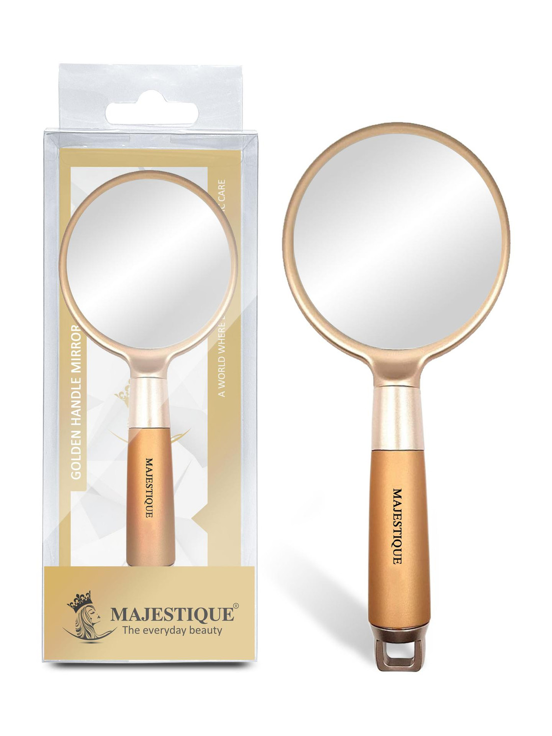 MAJESTIQUE Handle Mirror for Makeup - Gold Finesse 8 Inch for Travel for Men and Women