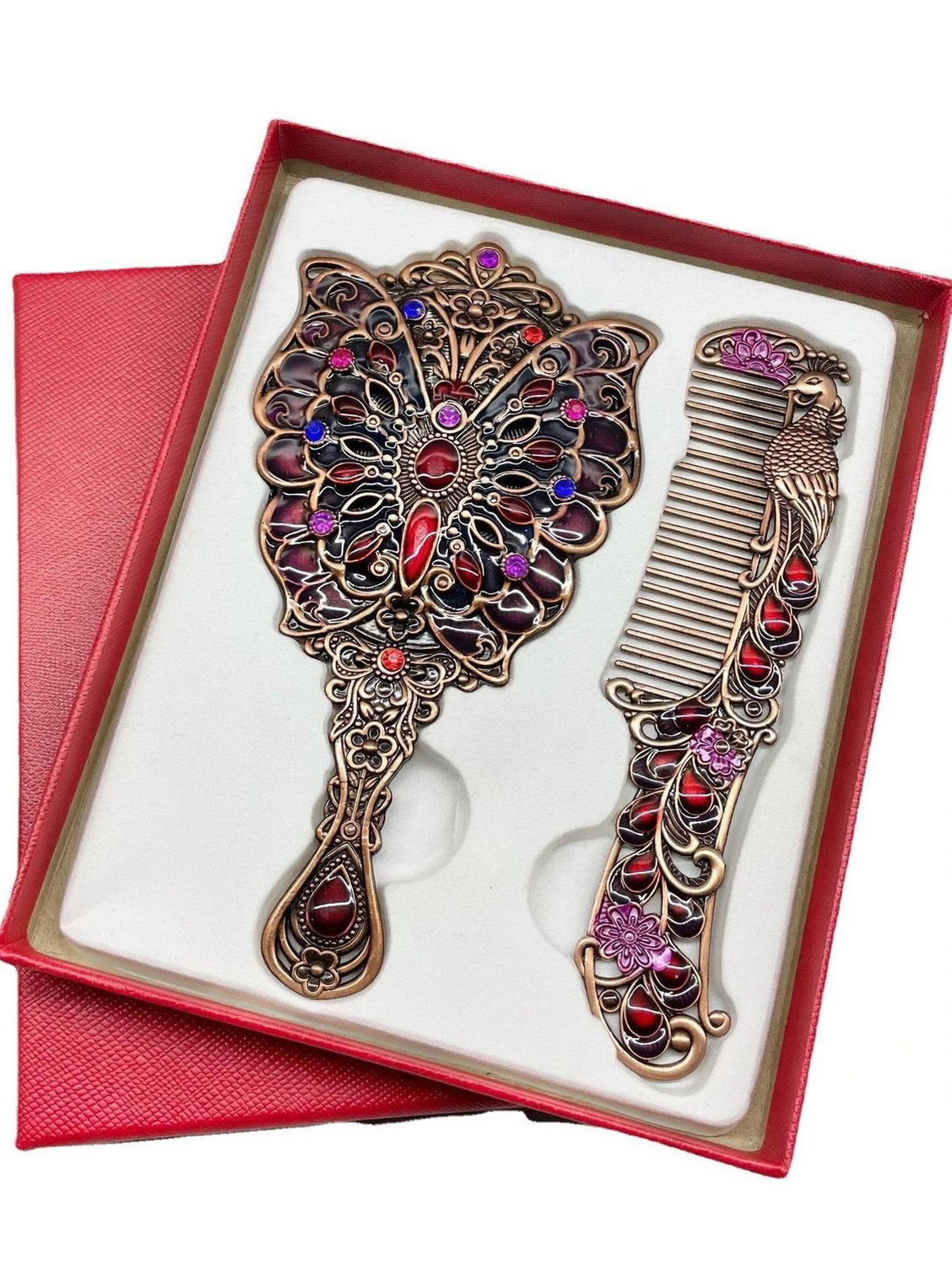 VR Creatives Butterfly Design Vintage Makeup Mirror with Comb Antique Gift for Women Girls